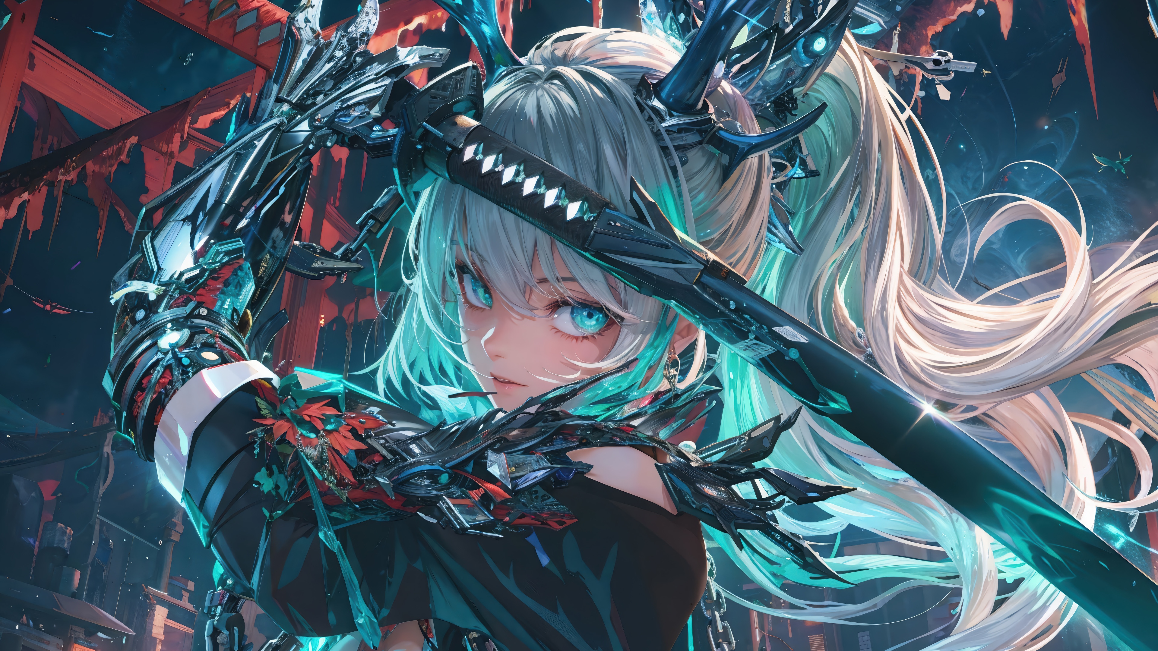 Cyberpunk girl with katana in 4K HD Wallpaper