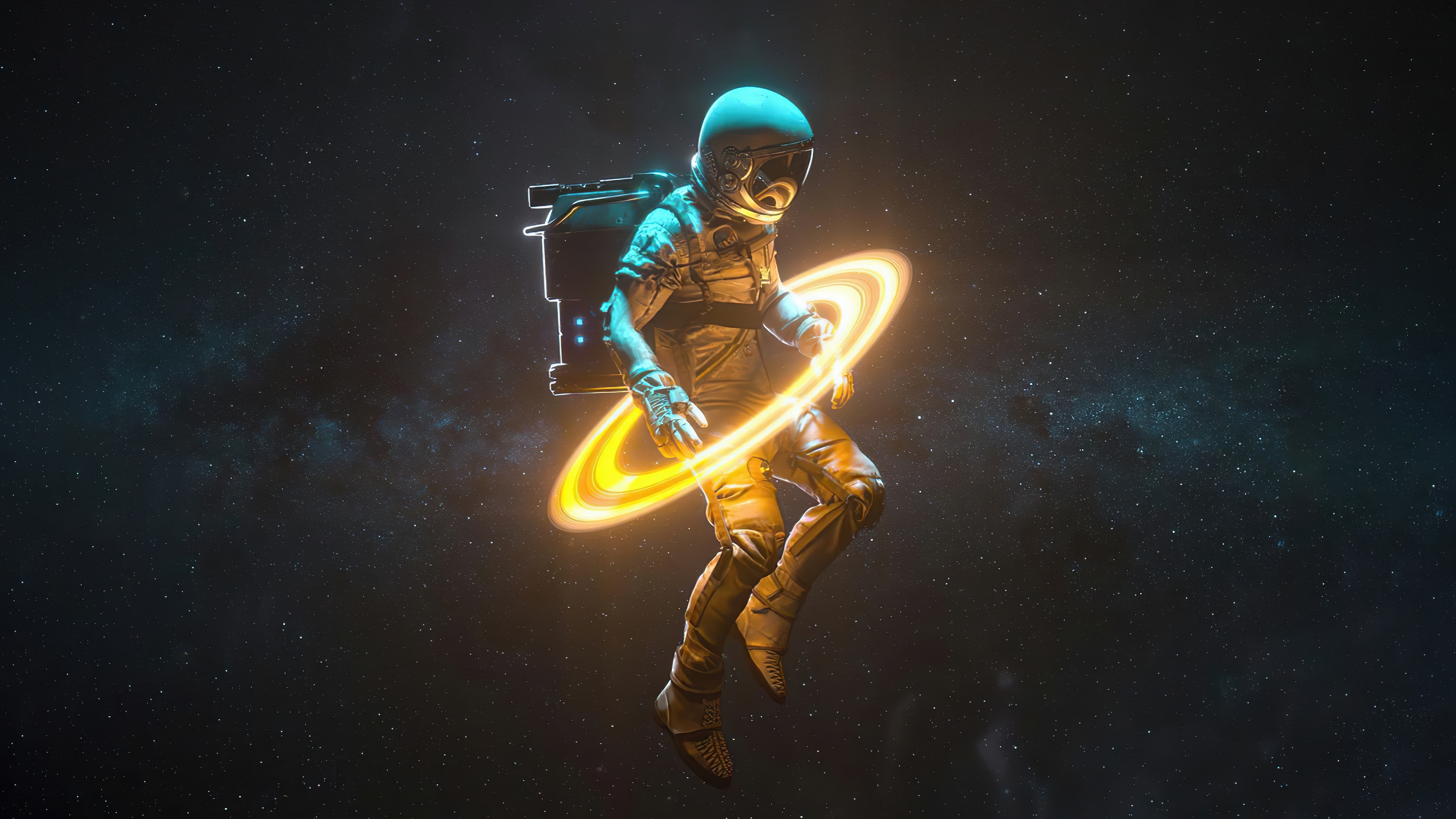 Astronaut in Space with Glowing Ring HD Wallpaper