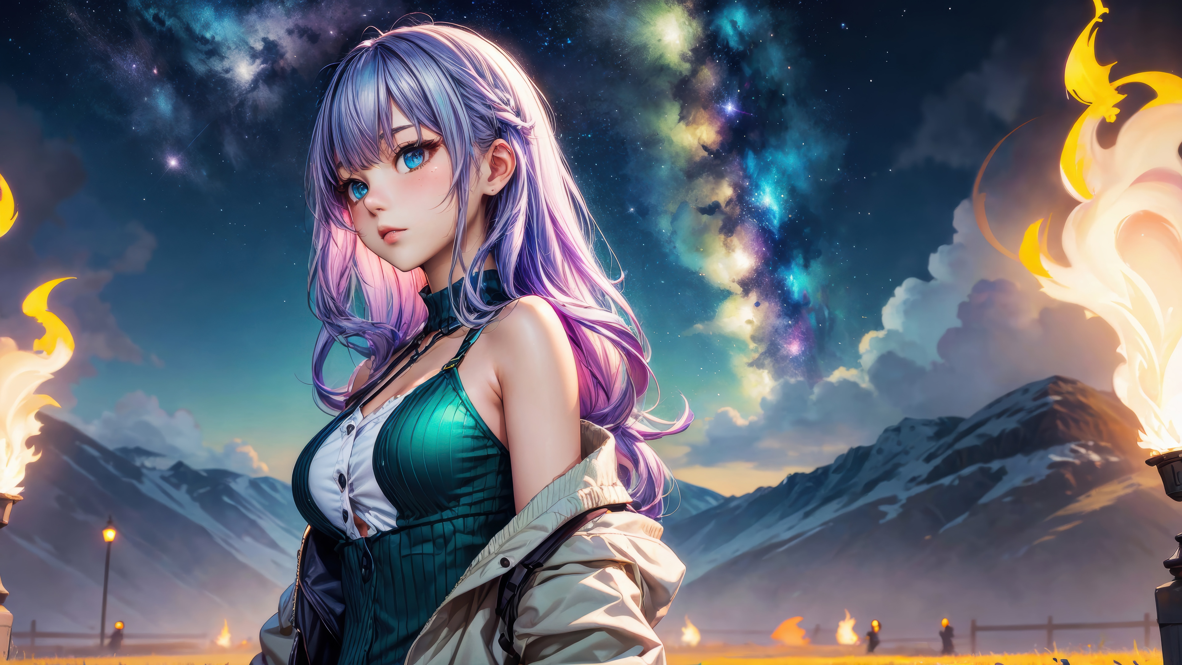 Anime Girl with Purple Hair in 4K HD Wallpaper