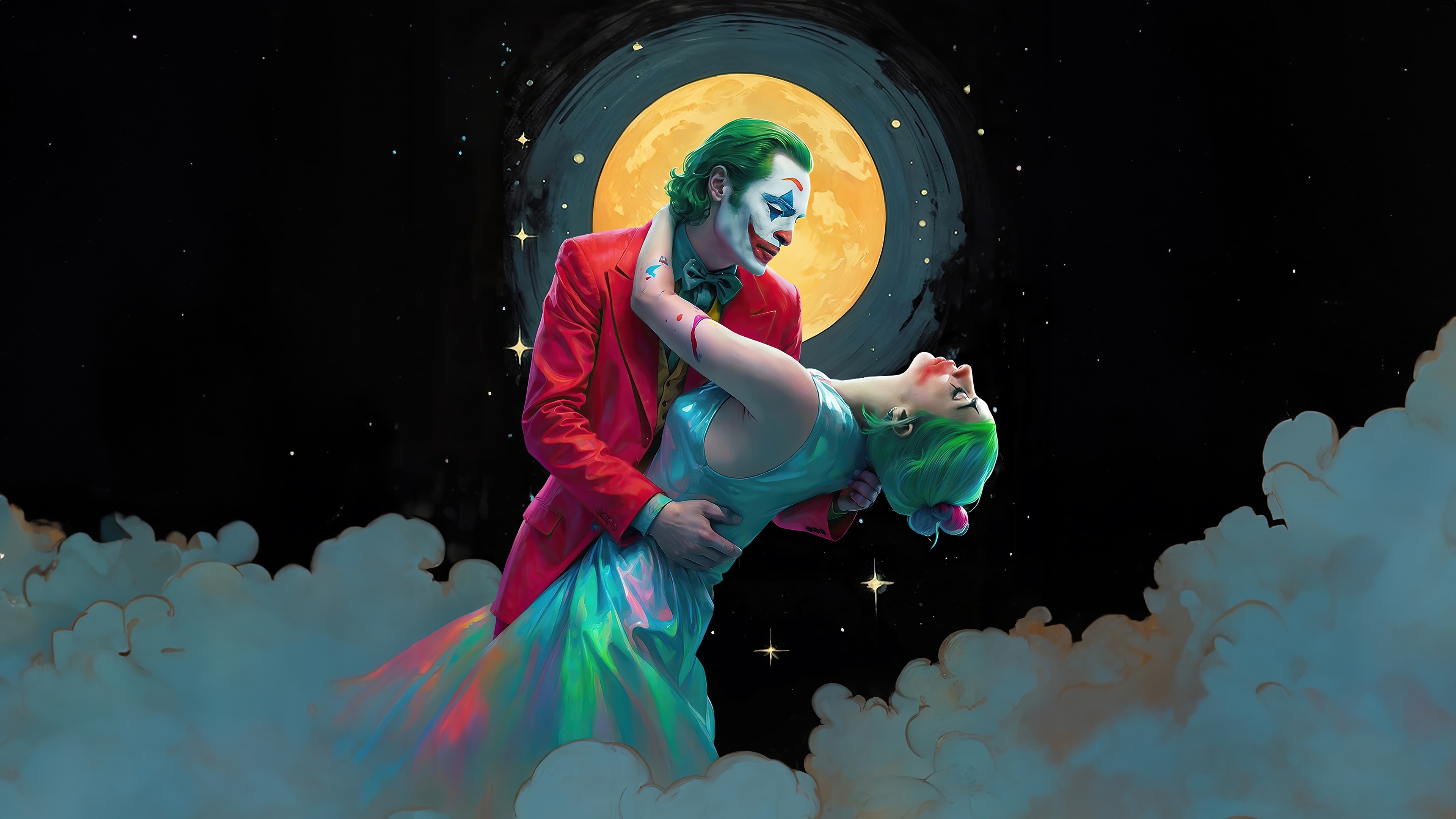 Joker and Harley Quinn dancing under the moon 4K HD Wallpaper