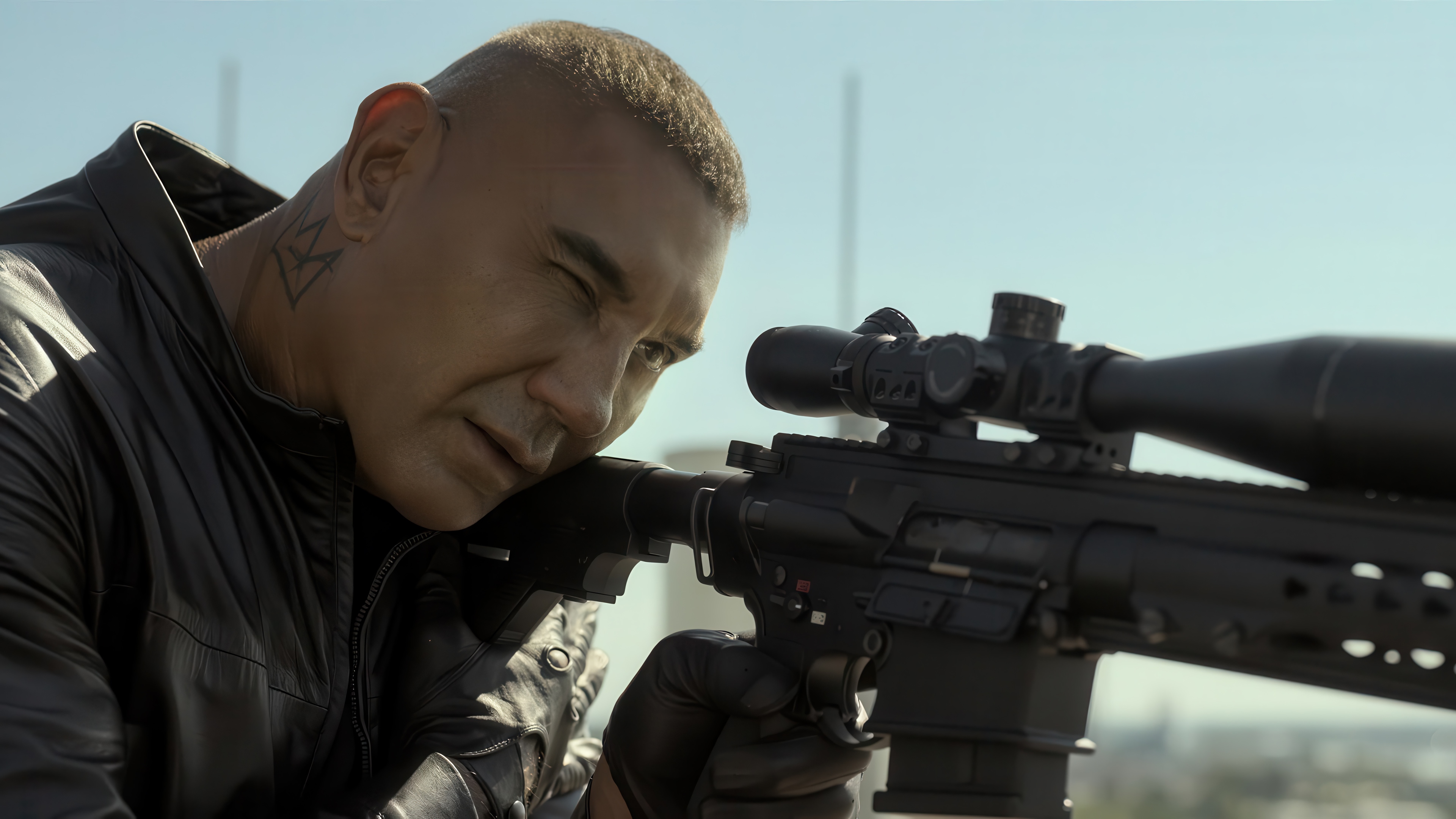 Dave Bautista with Sniper Rifle 4K HD Wallpaper
