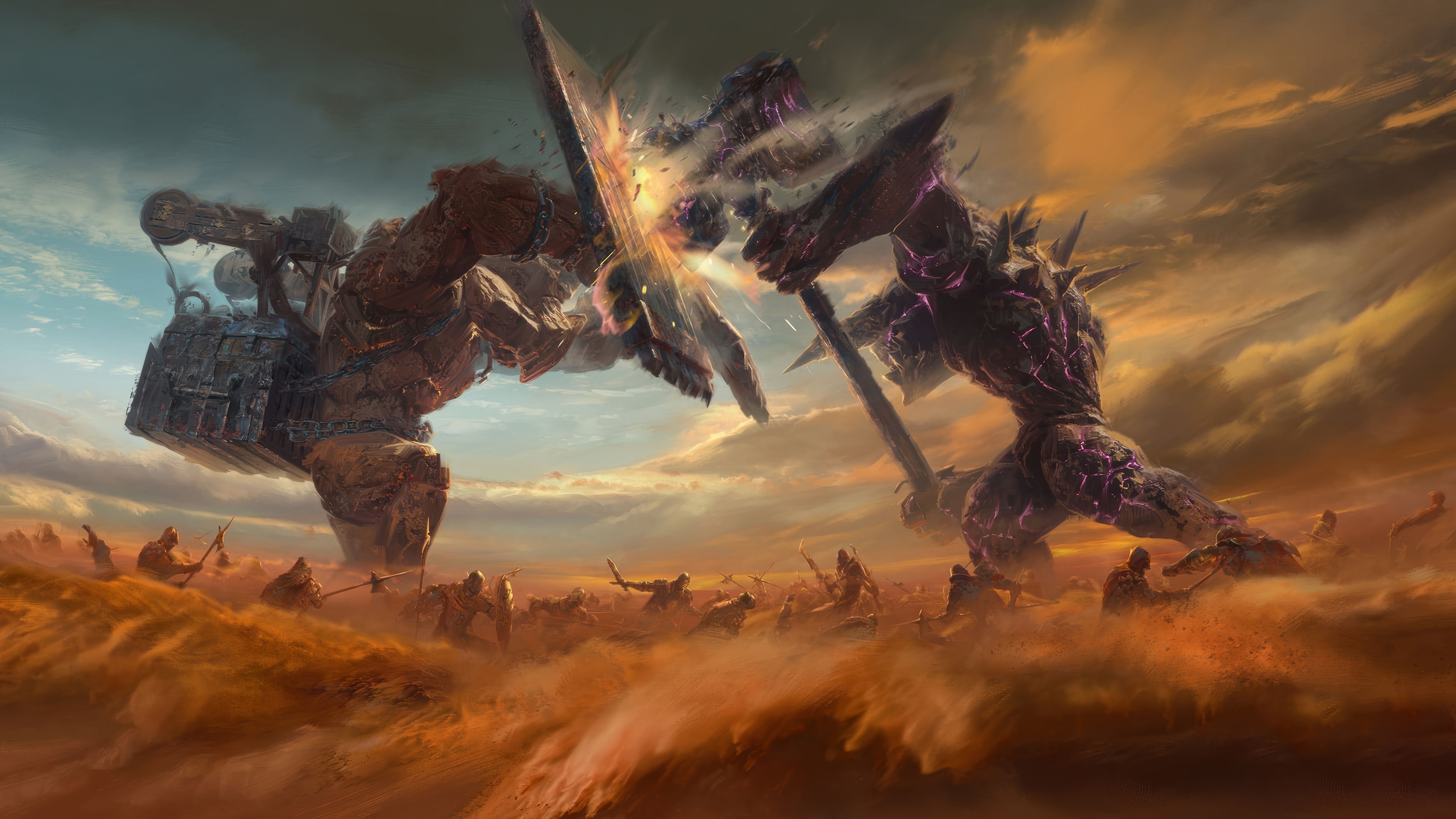 Throne and Liberty: Giants Battle in a Desert HD Wallpaper