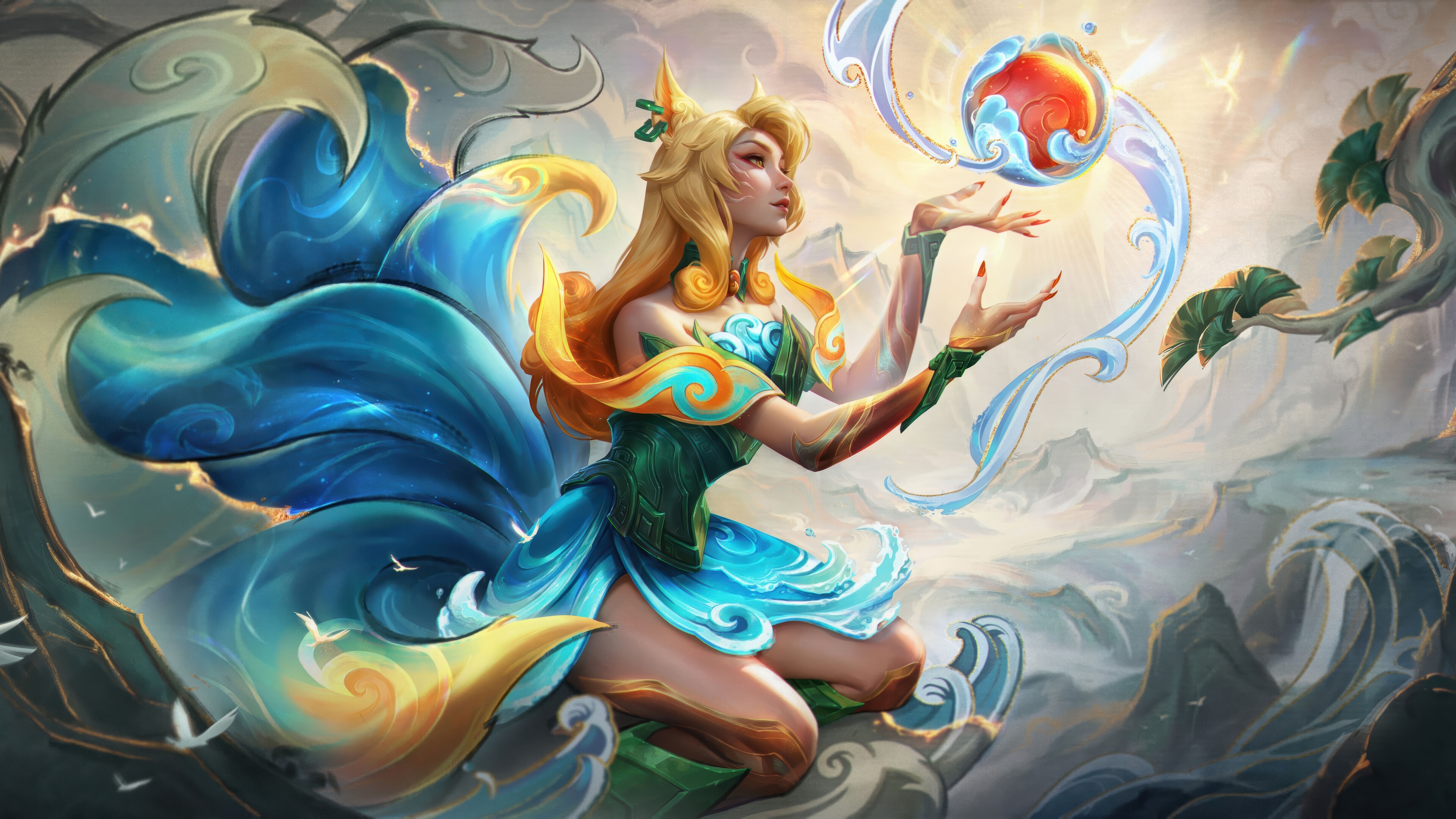 Shan Hai Scrolls Ahri League of Legends Splash Art 4K HD Wallpaper