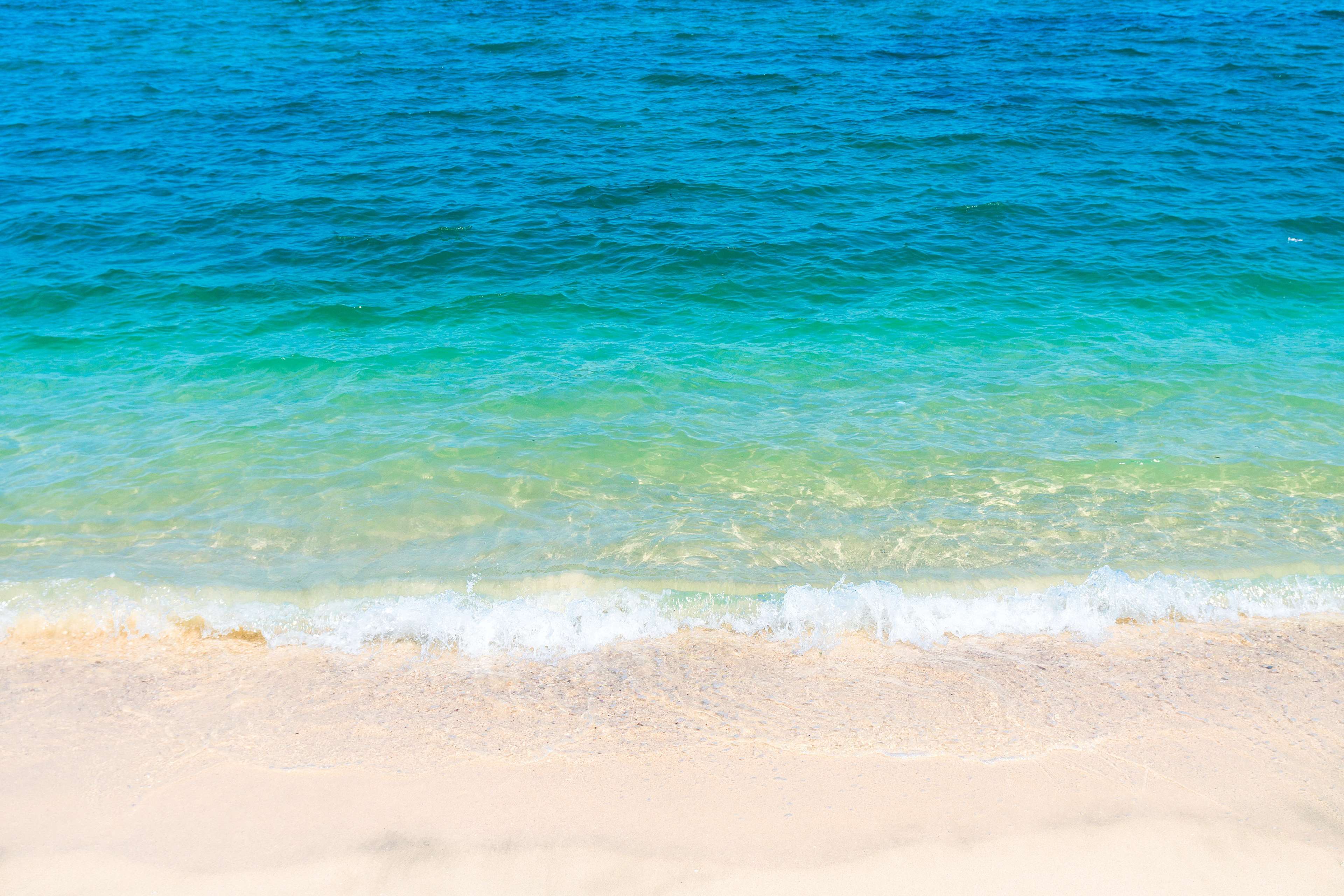 Crystal clear ocean waves on a sandy beach 4K HD Wallpaper