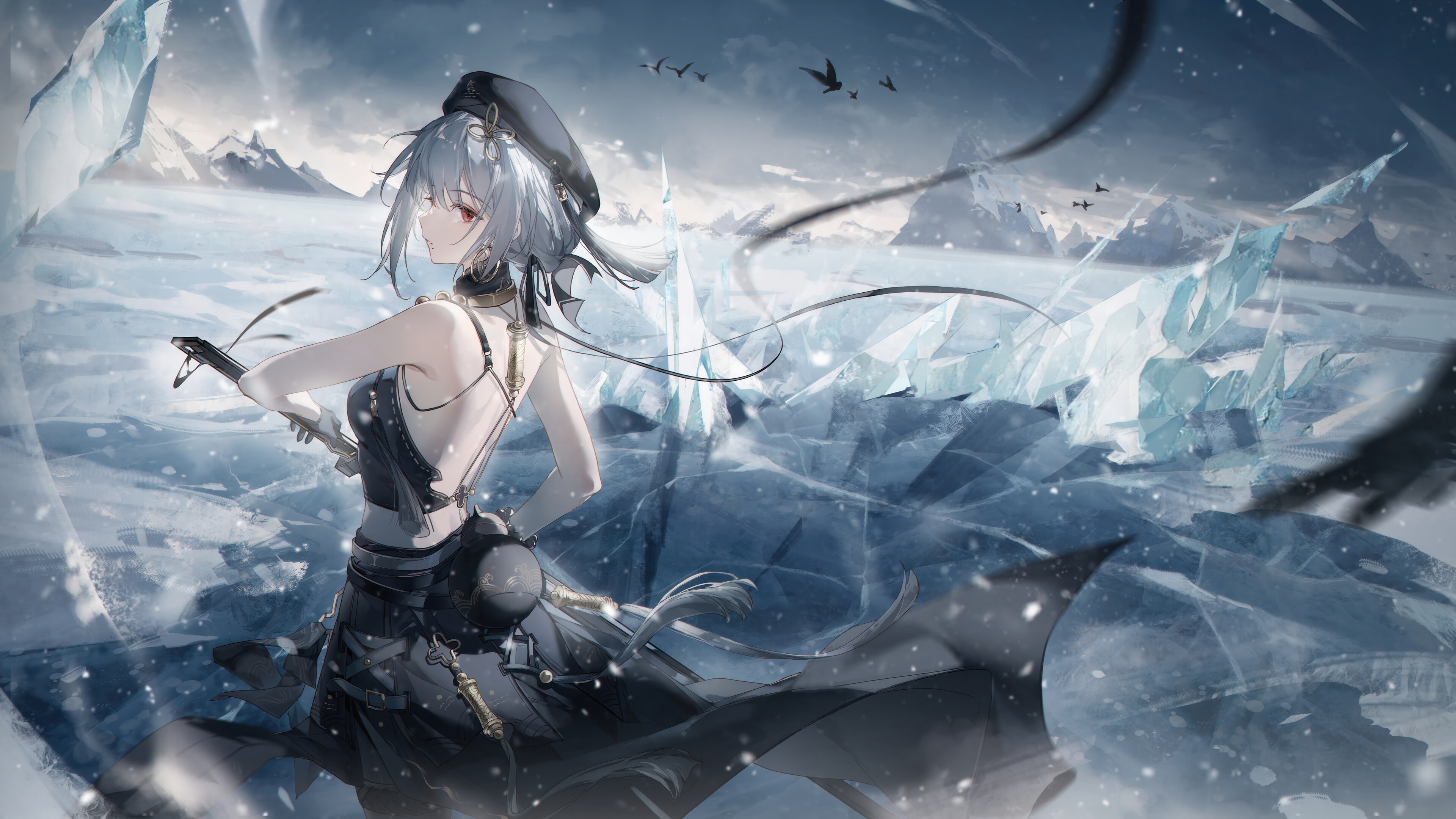 Sanhua from Wuthering Waves in a frozen landscape 4K HD Wallpaper