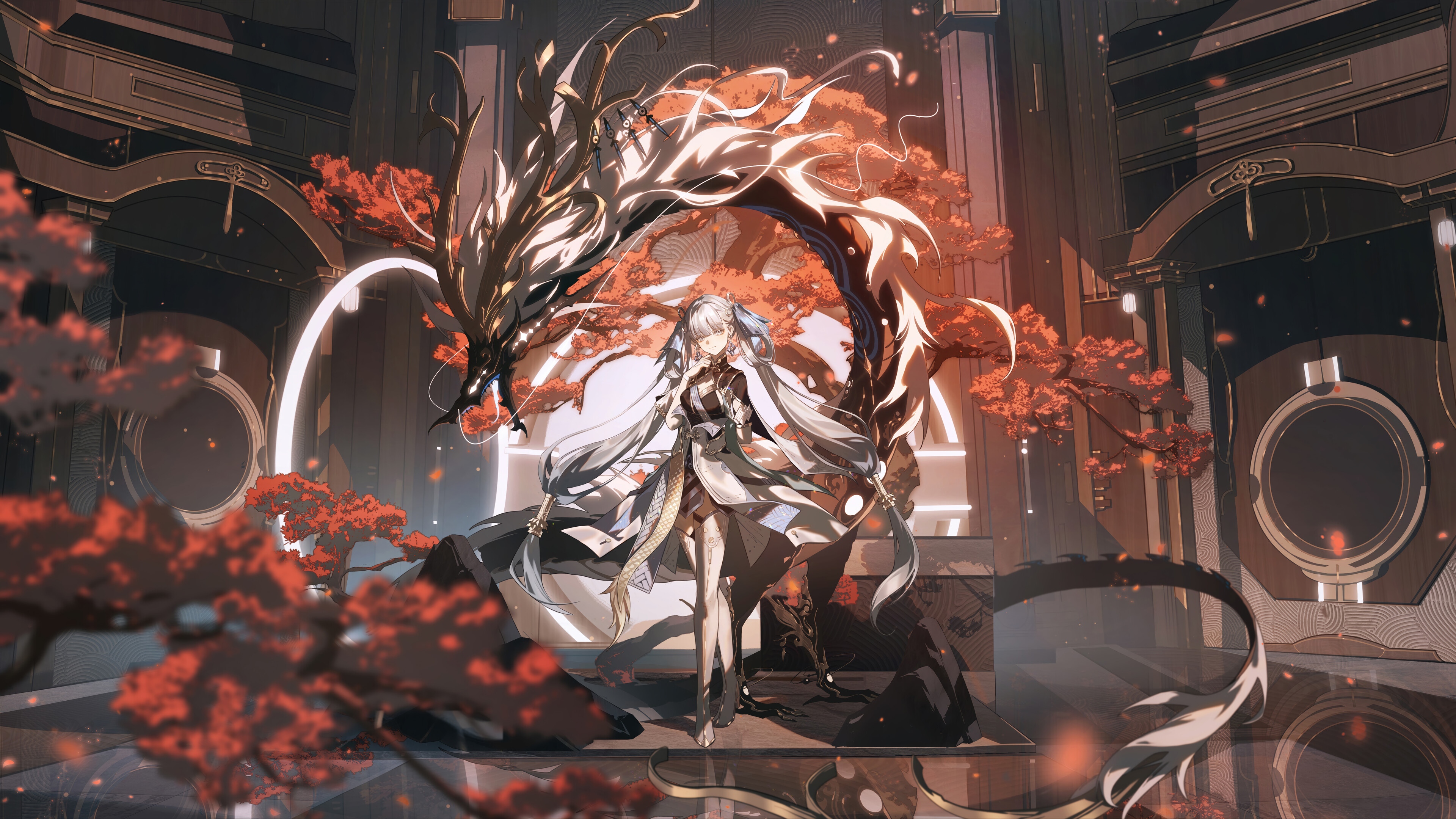 Jinshi and Dragon in Wuthering Waves 4K HD Wallpaper