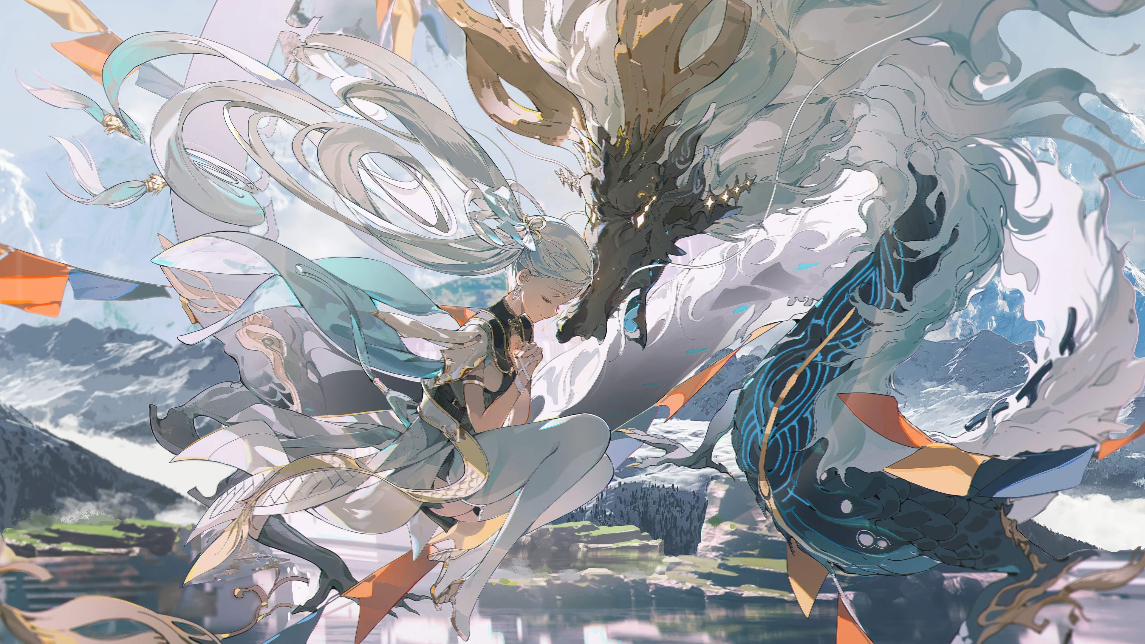 Jinshi and Dragon from Wuthering Waves 4K HD Wallpaper