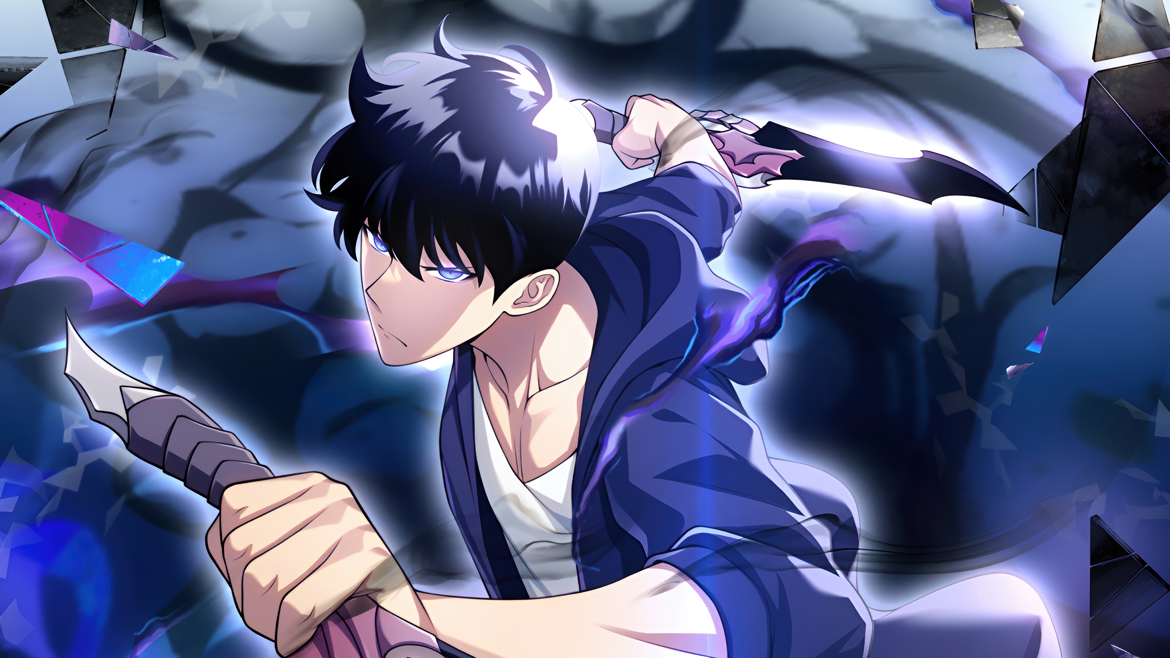 Sung Jin-Woo with Daggers in Solo Leveling 4K HD Wallpaper