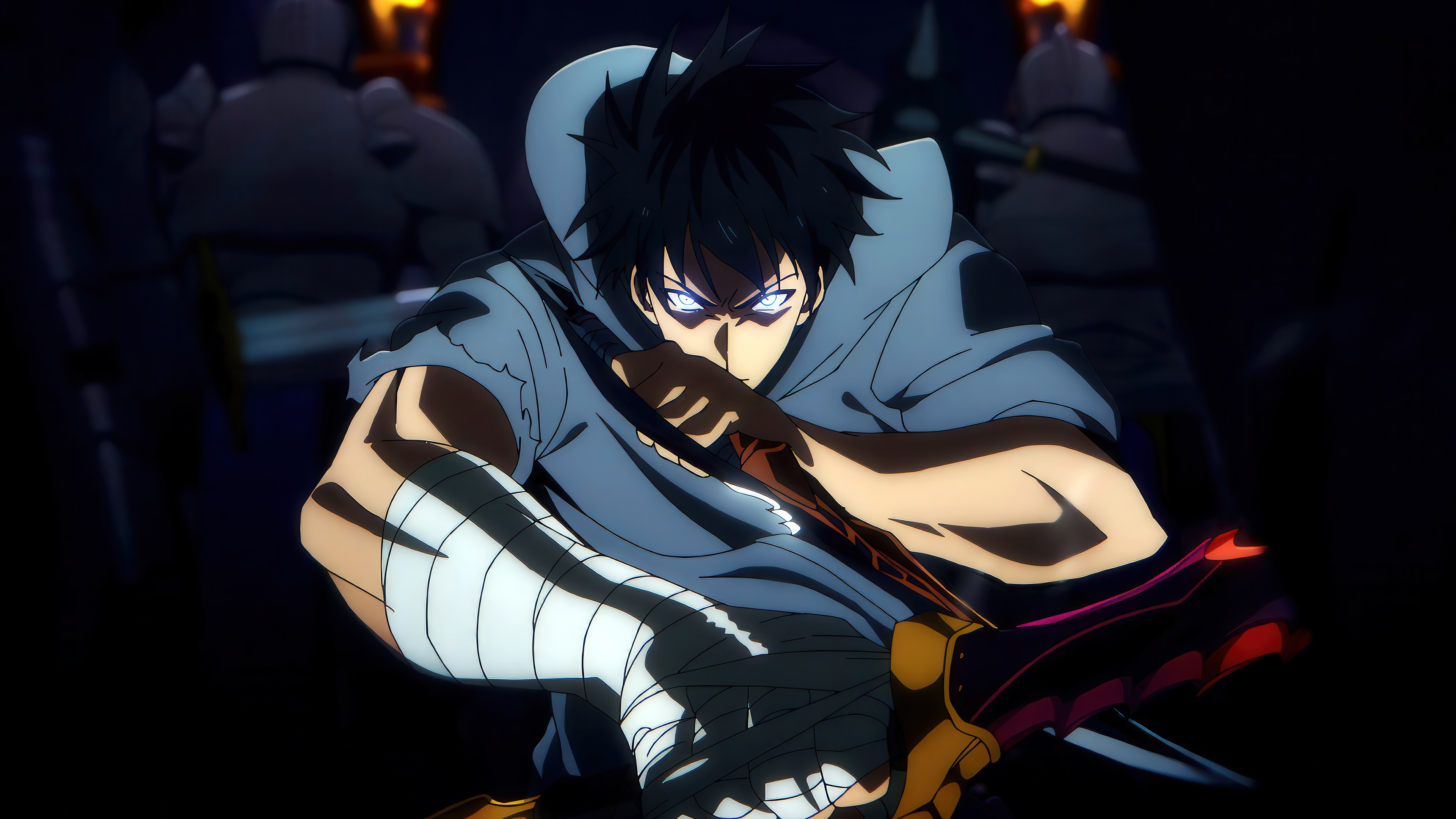 Sung Jin-Woo with glowing eyes and dagger HD Wallpaper