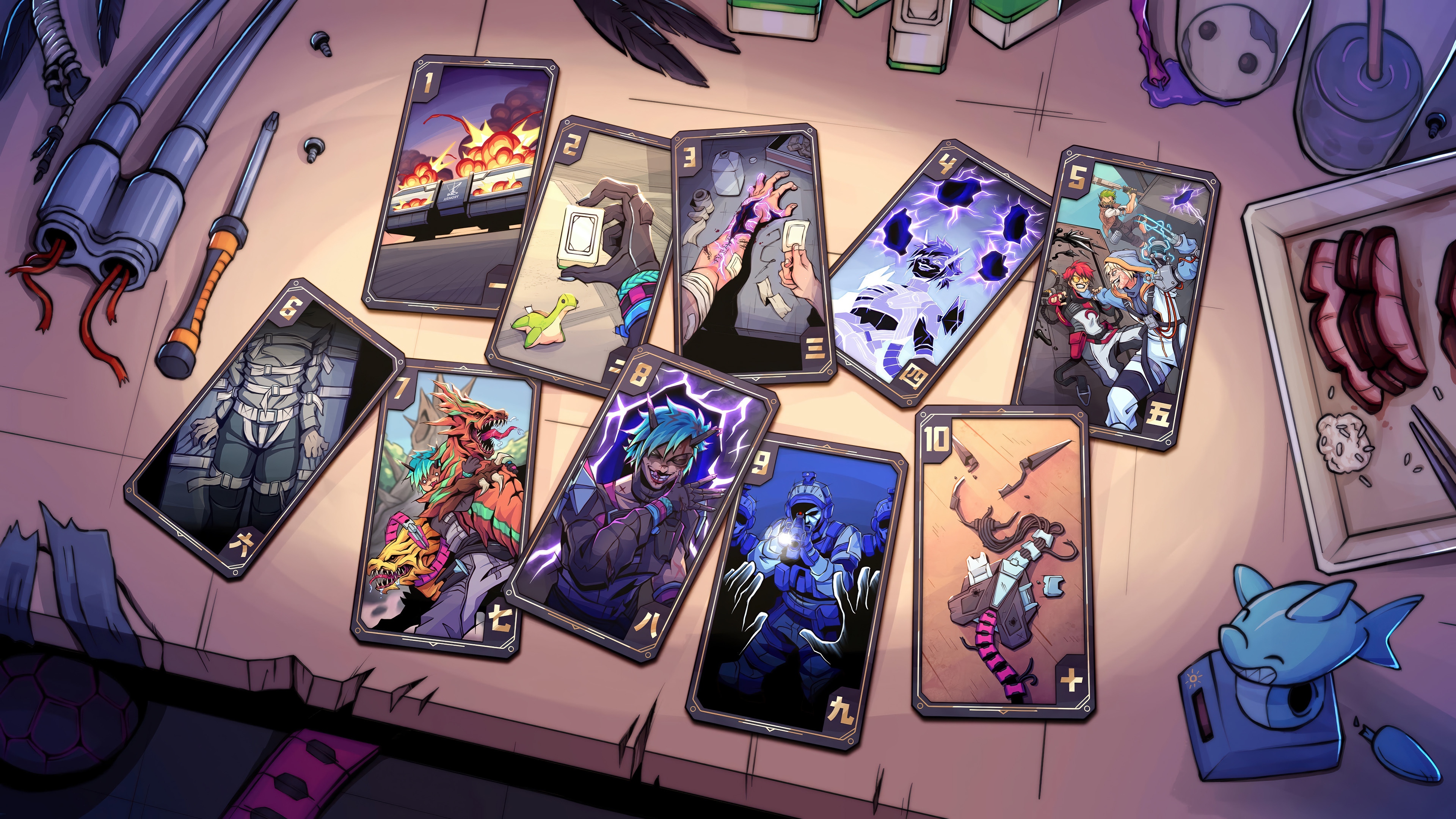 Cards with characters and scenes from Apex Legends HD Wallpaper