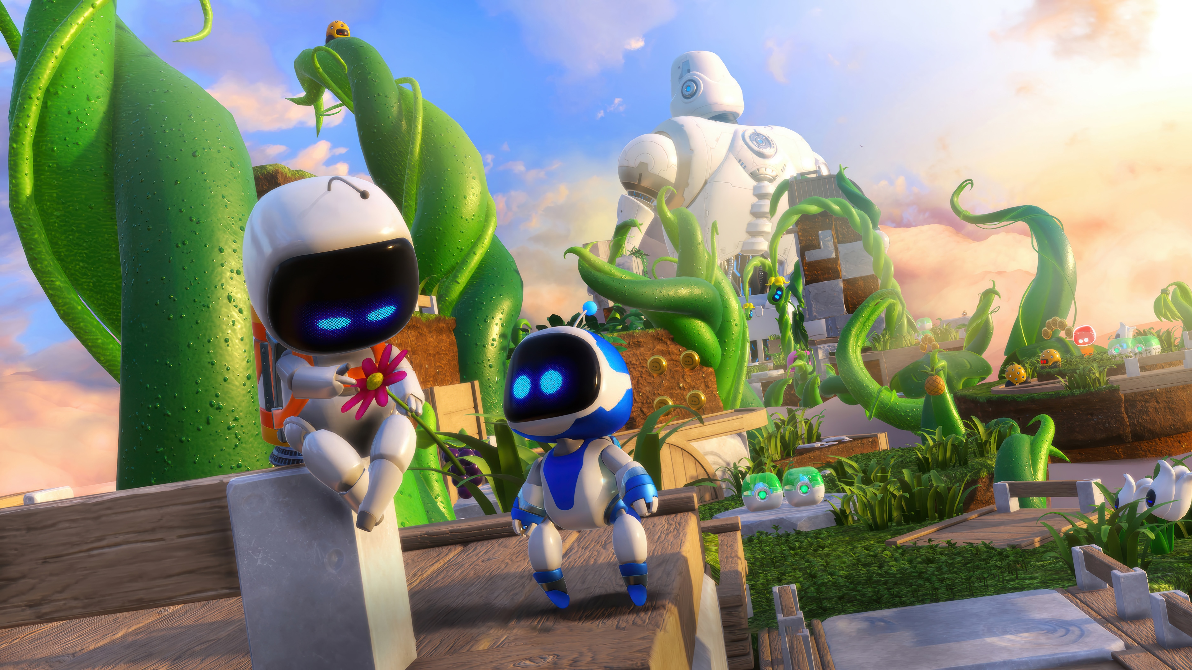 Astro Bot and friends in a beanstalk world HD Wallpaper
