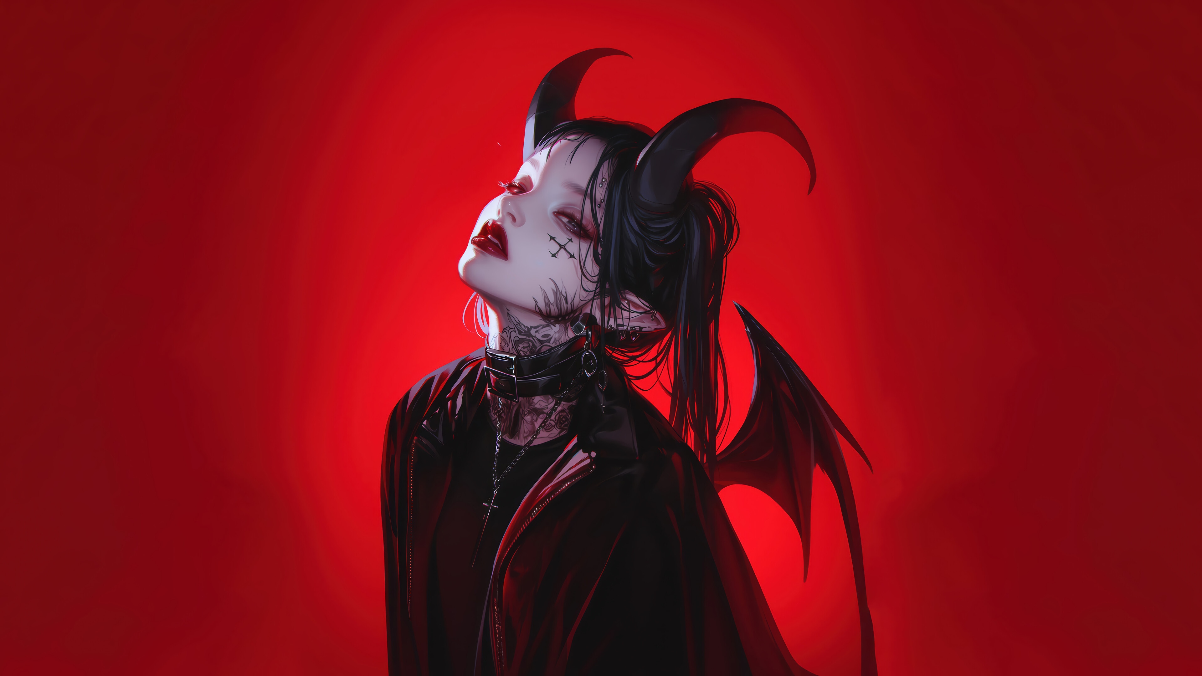 Demon Girl with Horns and Wings 4K HD Wallpaper