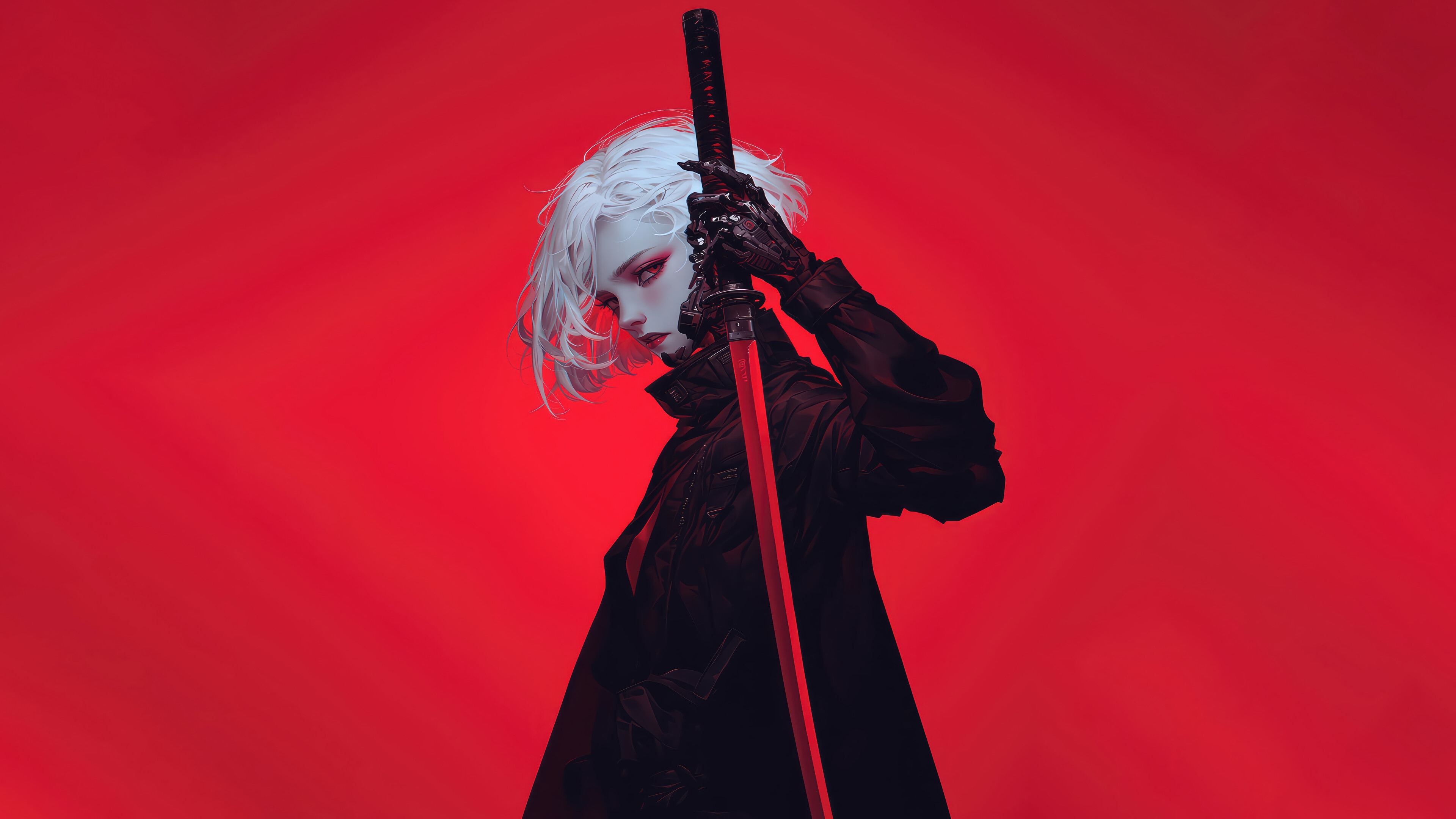 Anime Girl with Katana 4K HD Wallpaper