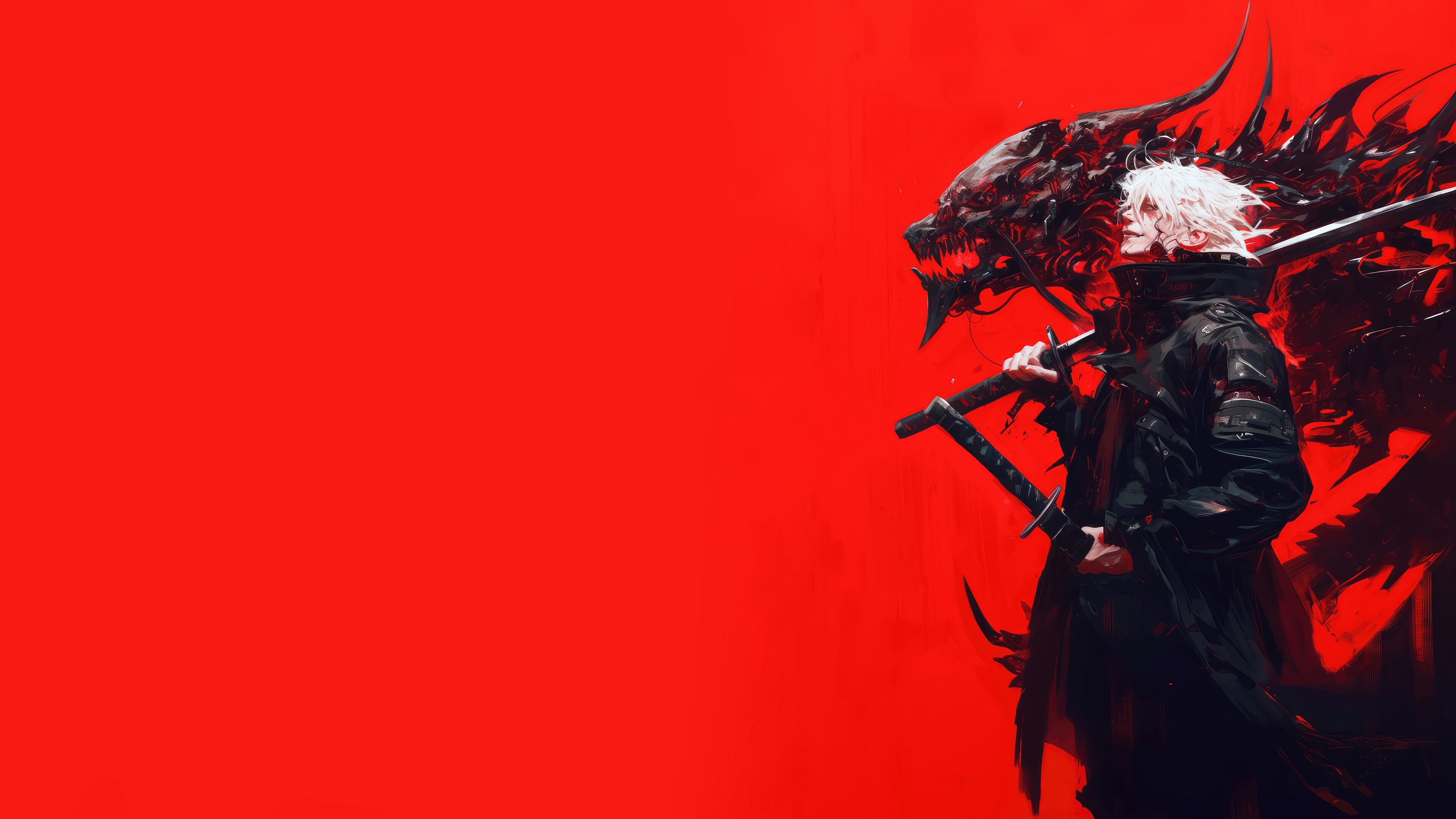 Anime Boy with Katana and Dragon 4K HD Wallpaper
