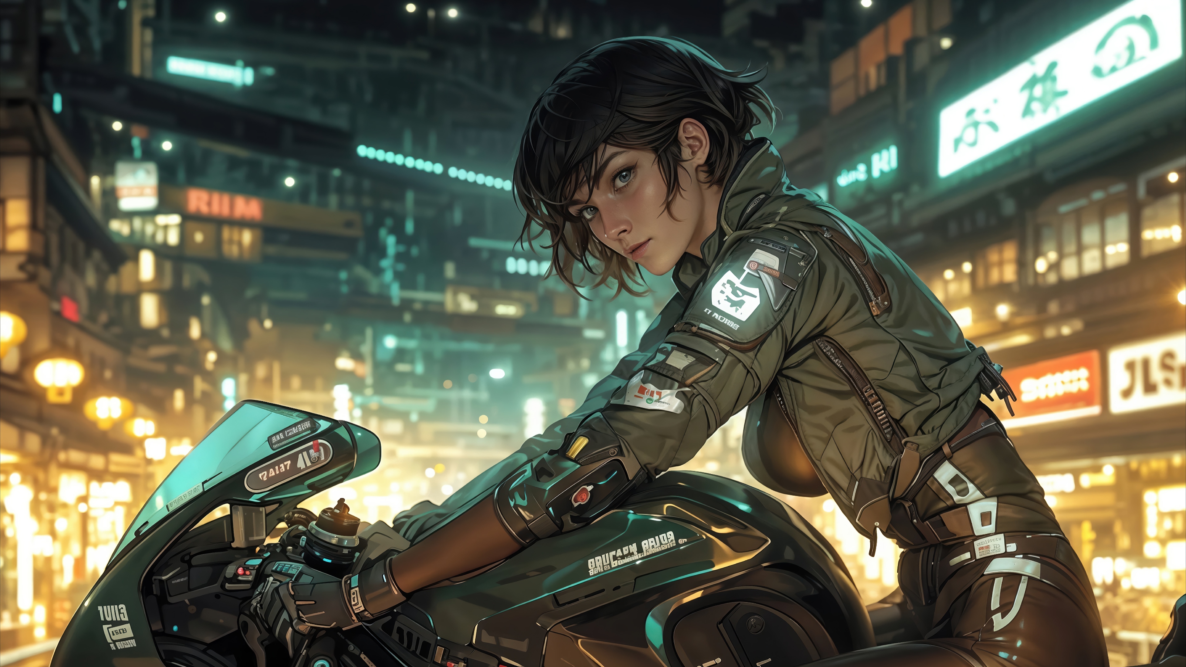 Cyberpunk Girl on a Motorcycle in 4K HD Wallpaper