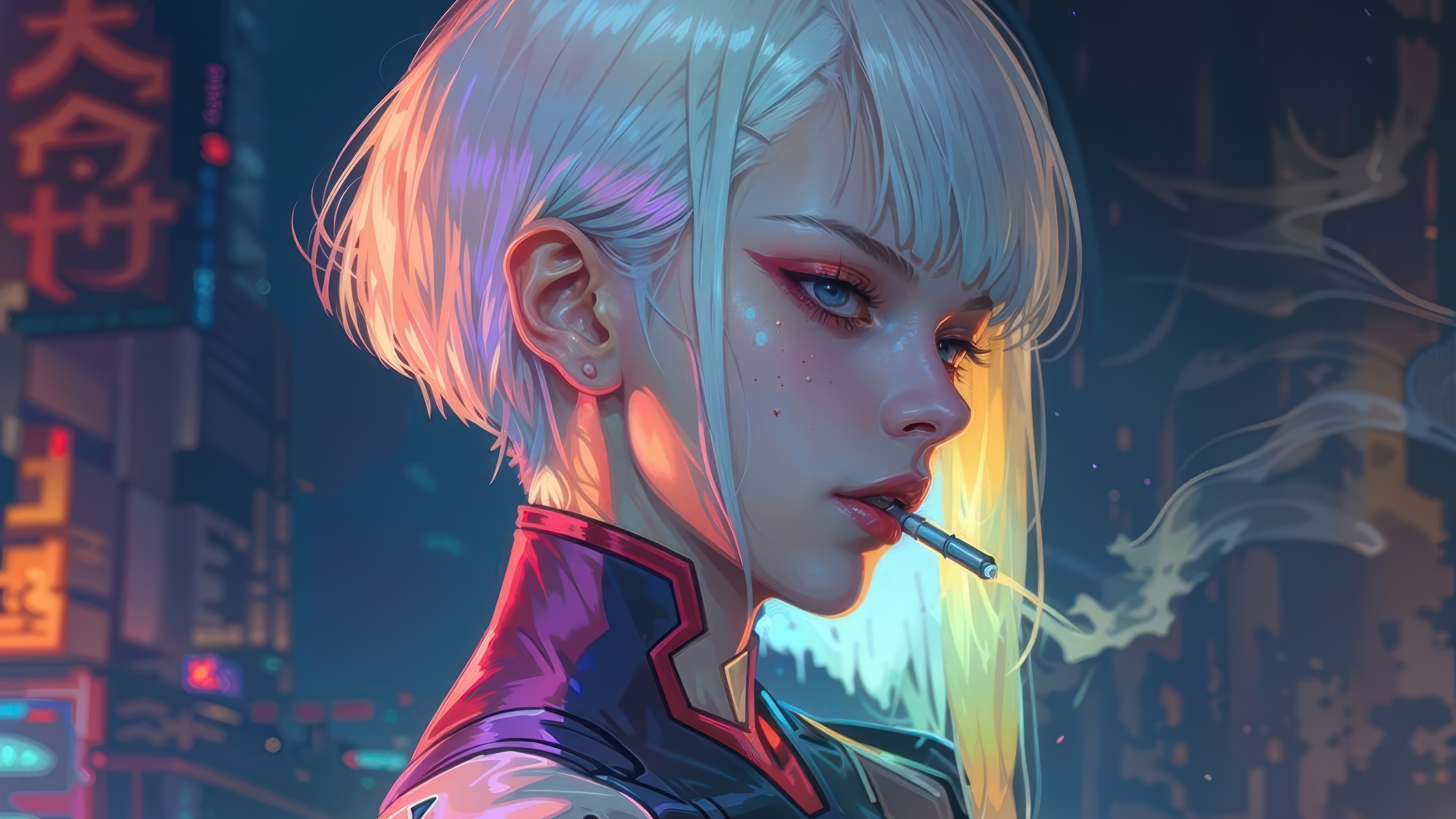Lucy from Cyberpunk Edgerunners smoking 4K HD Wallpaper