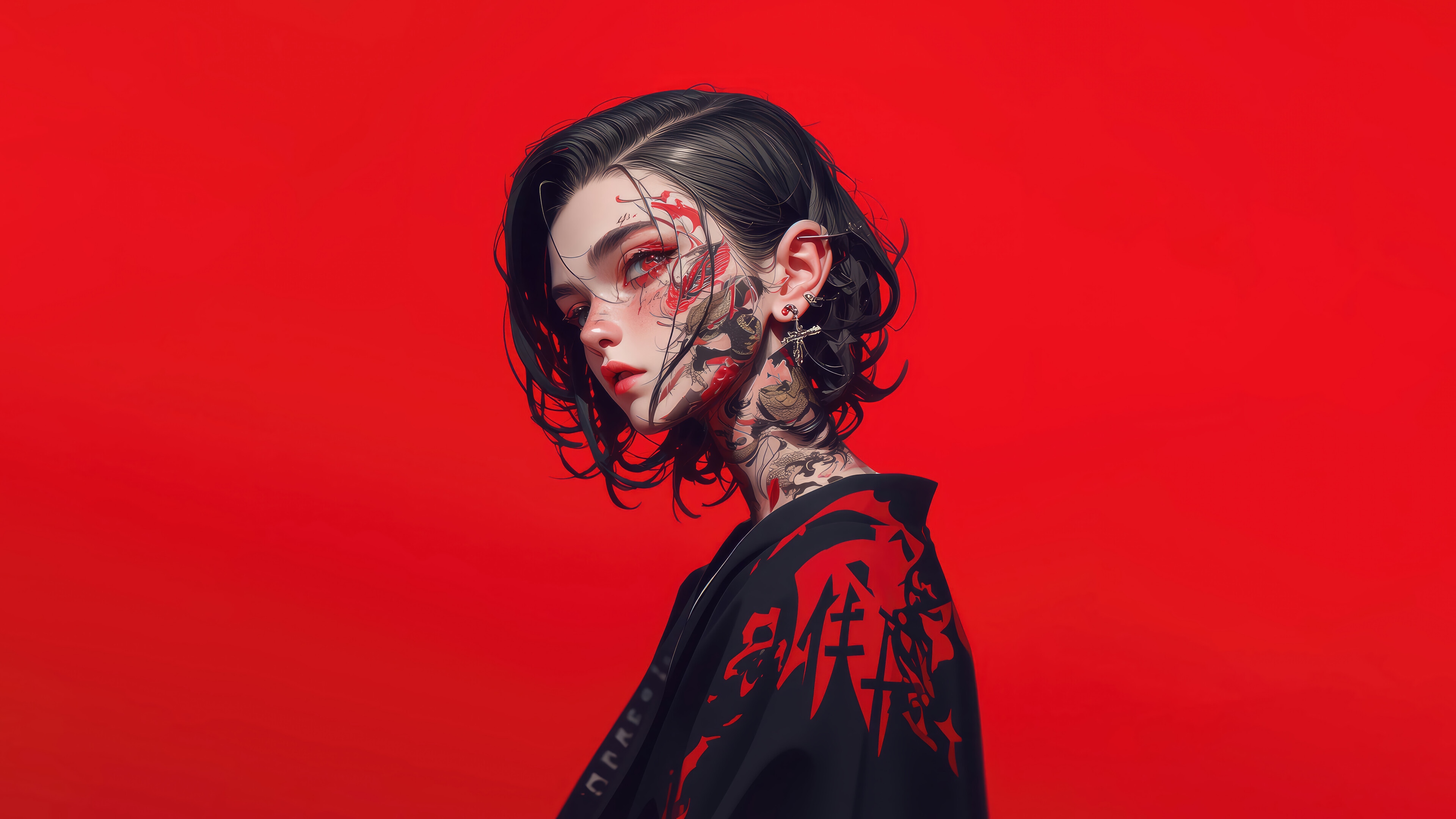 Anime Girl with Tattoos in 4K HD Wallpaper