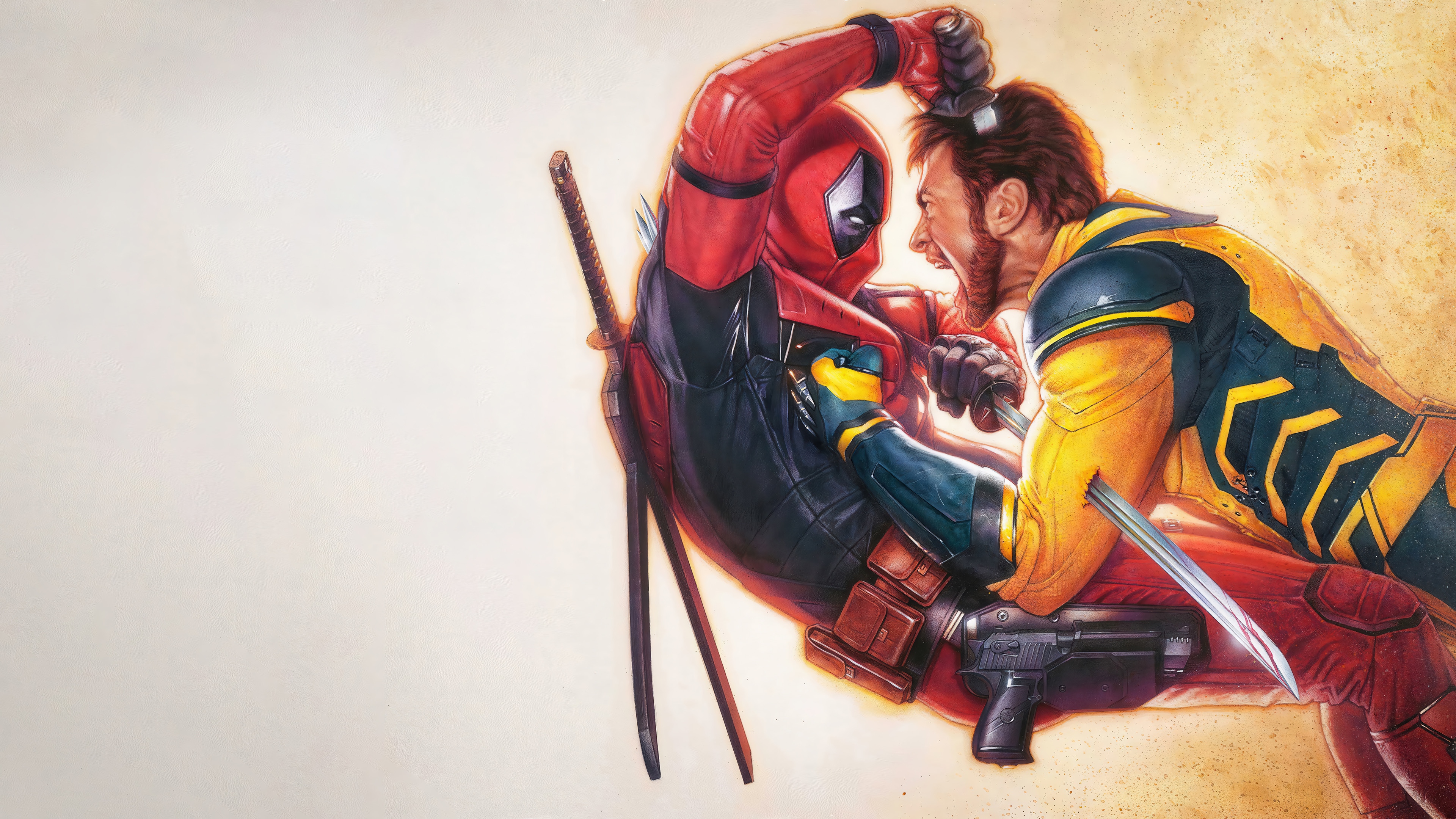 Deadpool and Wolverine fighting 4K HD Wallpaper