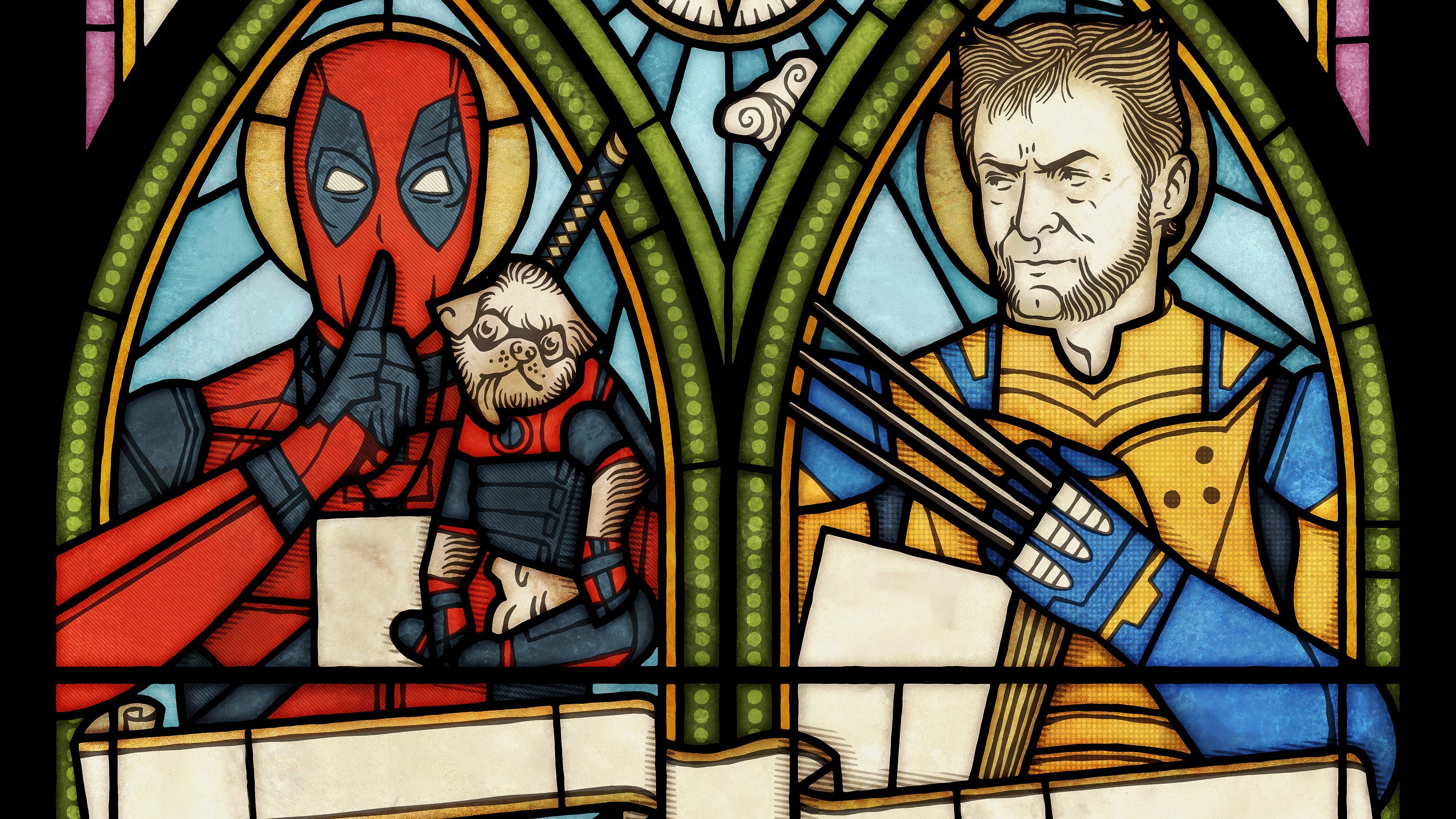 Deadpool and Wolverine Stained Glass Art 4K HD Wallpaper