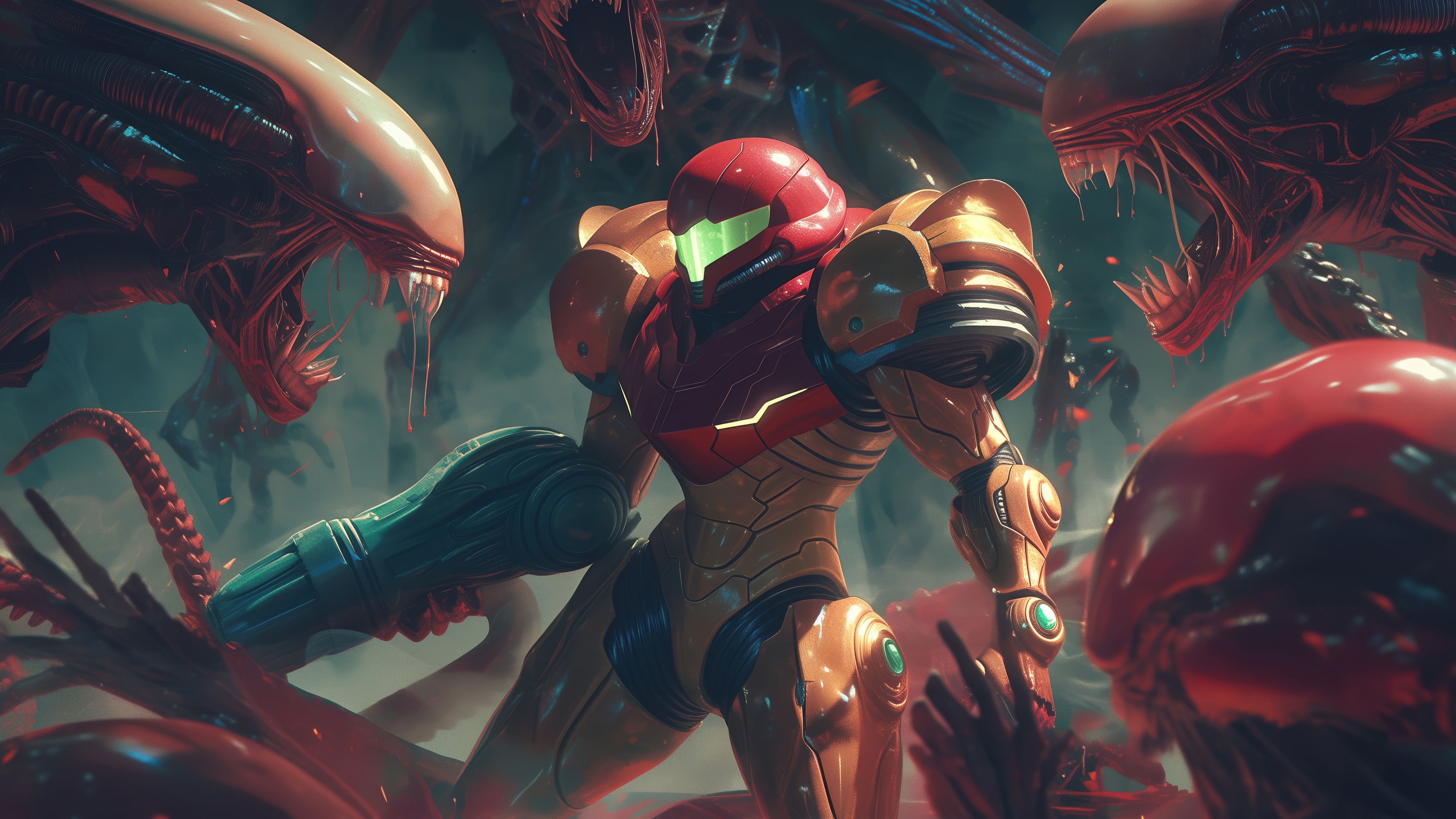 Samus Aran fighting Aliens in 4K HD Wallpaper