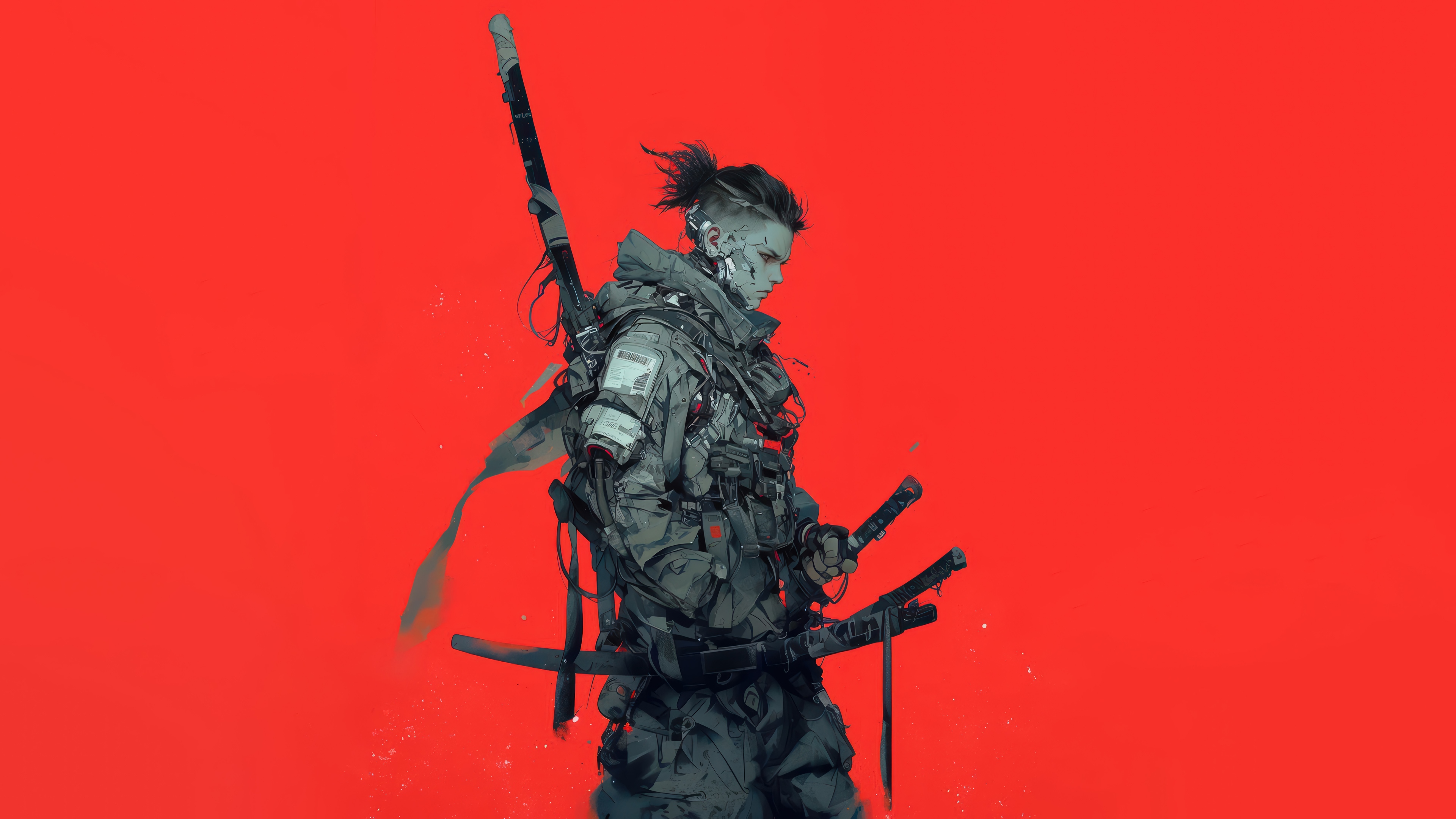 Cyberpunk Warrior with Katanas 4K HD Wallpaper