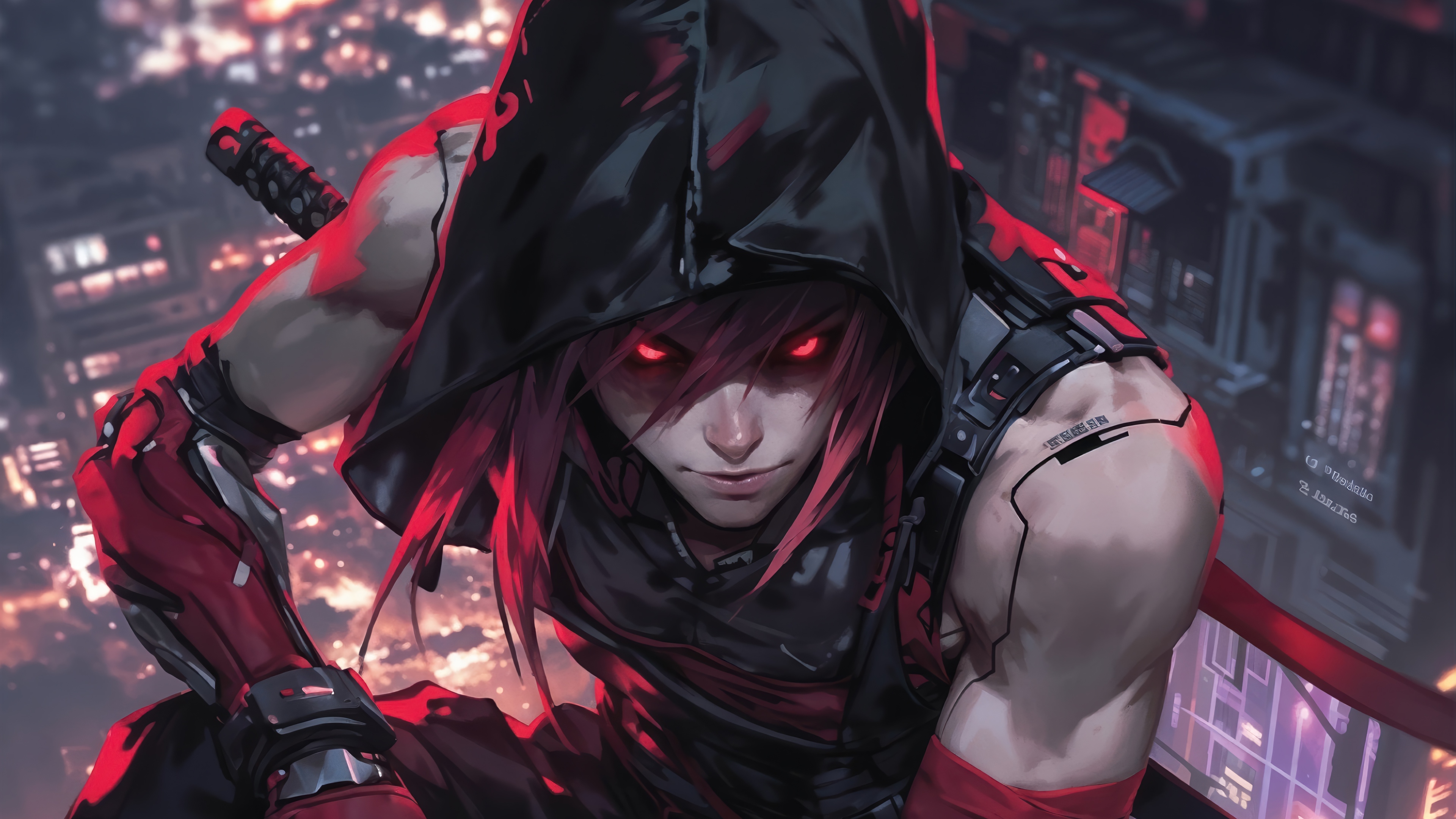 Cyberpunk Assassin Boy with Red Eyes 4K HD Wallpaper