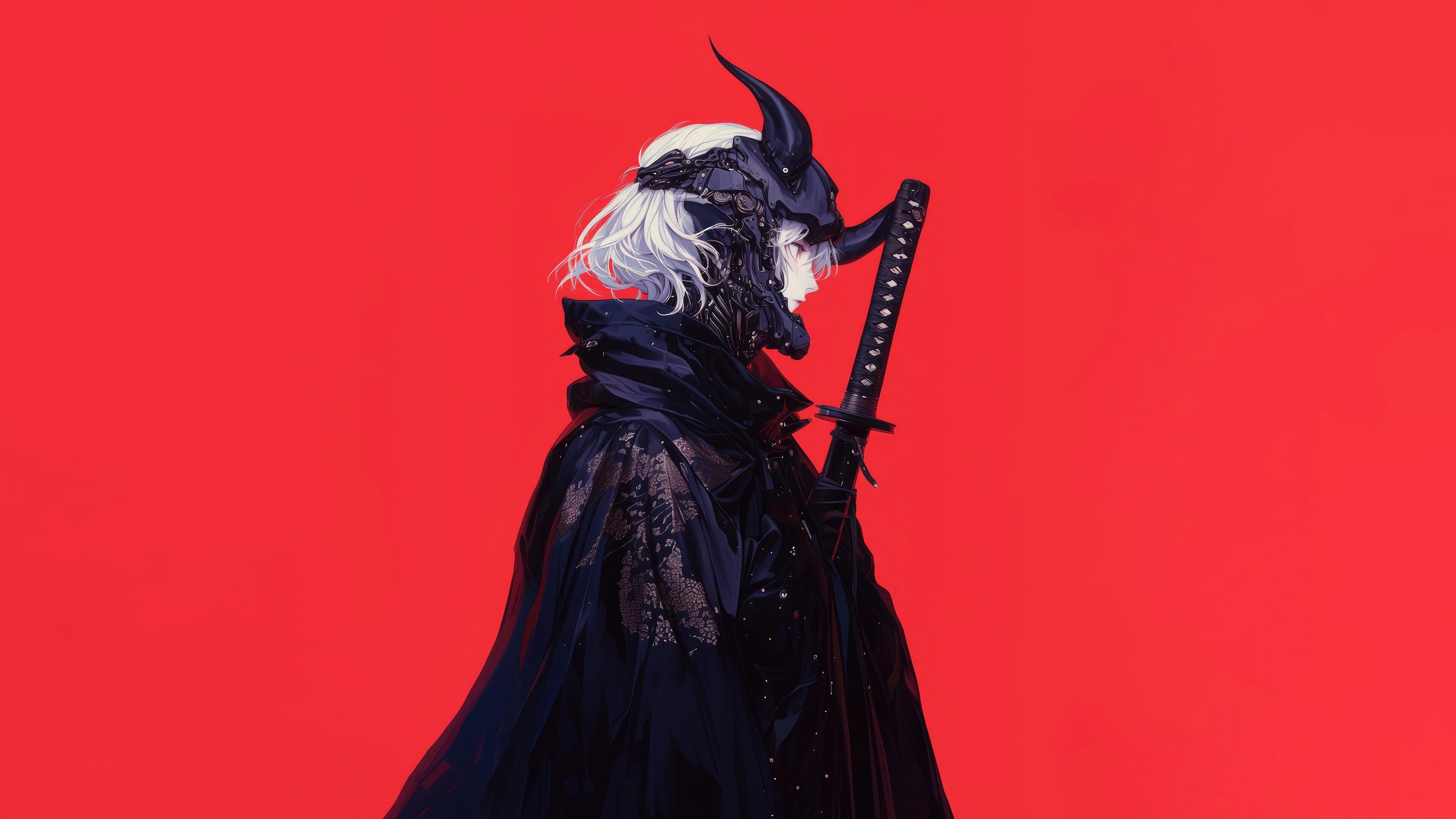 Anime Girl with Katana and Armor 4K HD Wallpaper