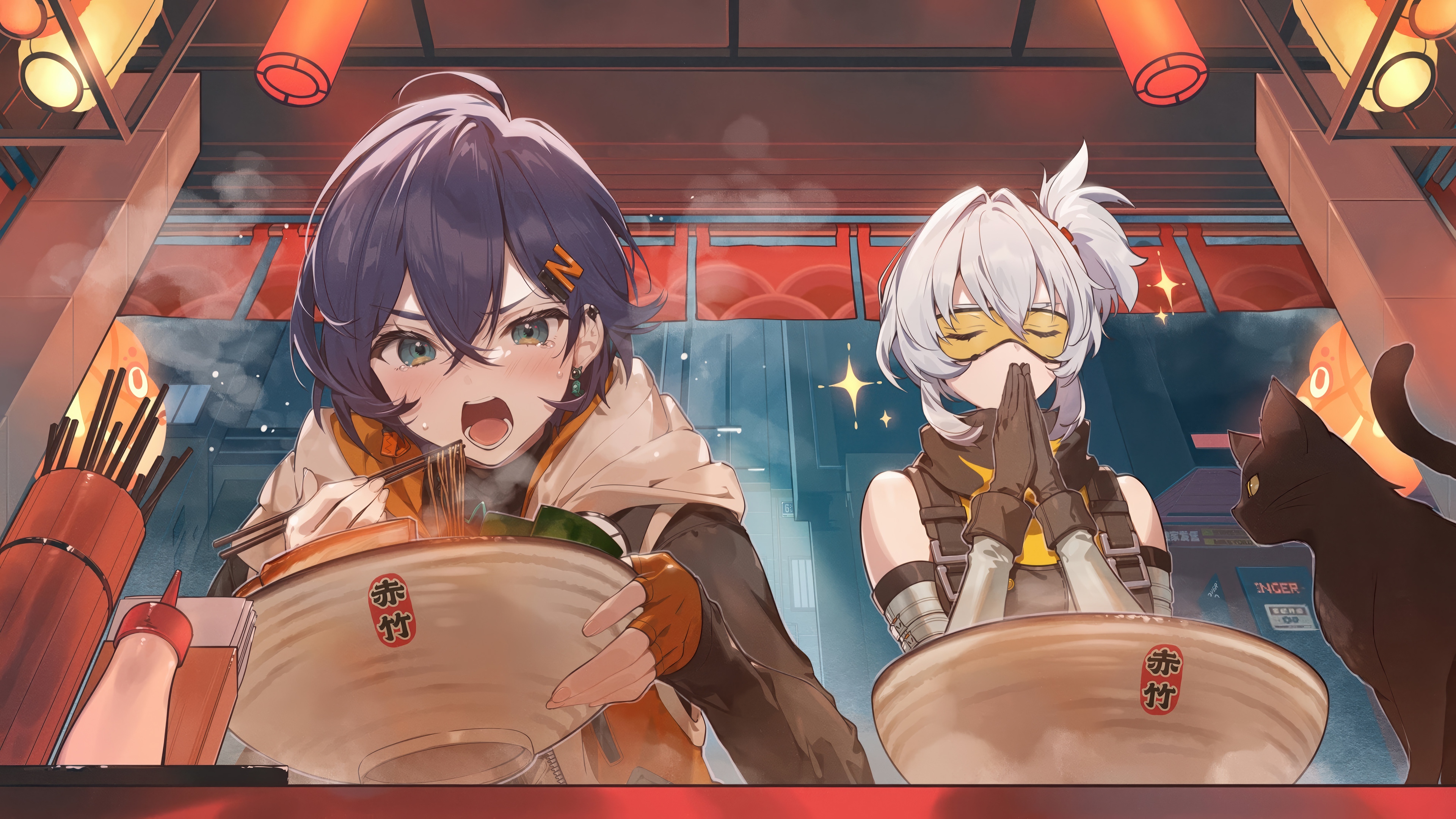 Zenless Zone Zero Belle and Soldier 11 eating ramen HD Wallpaper