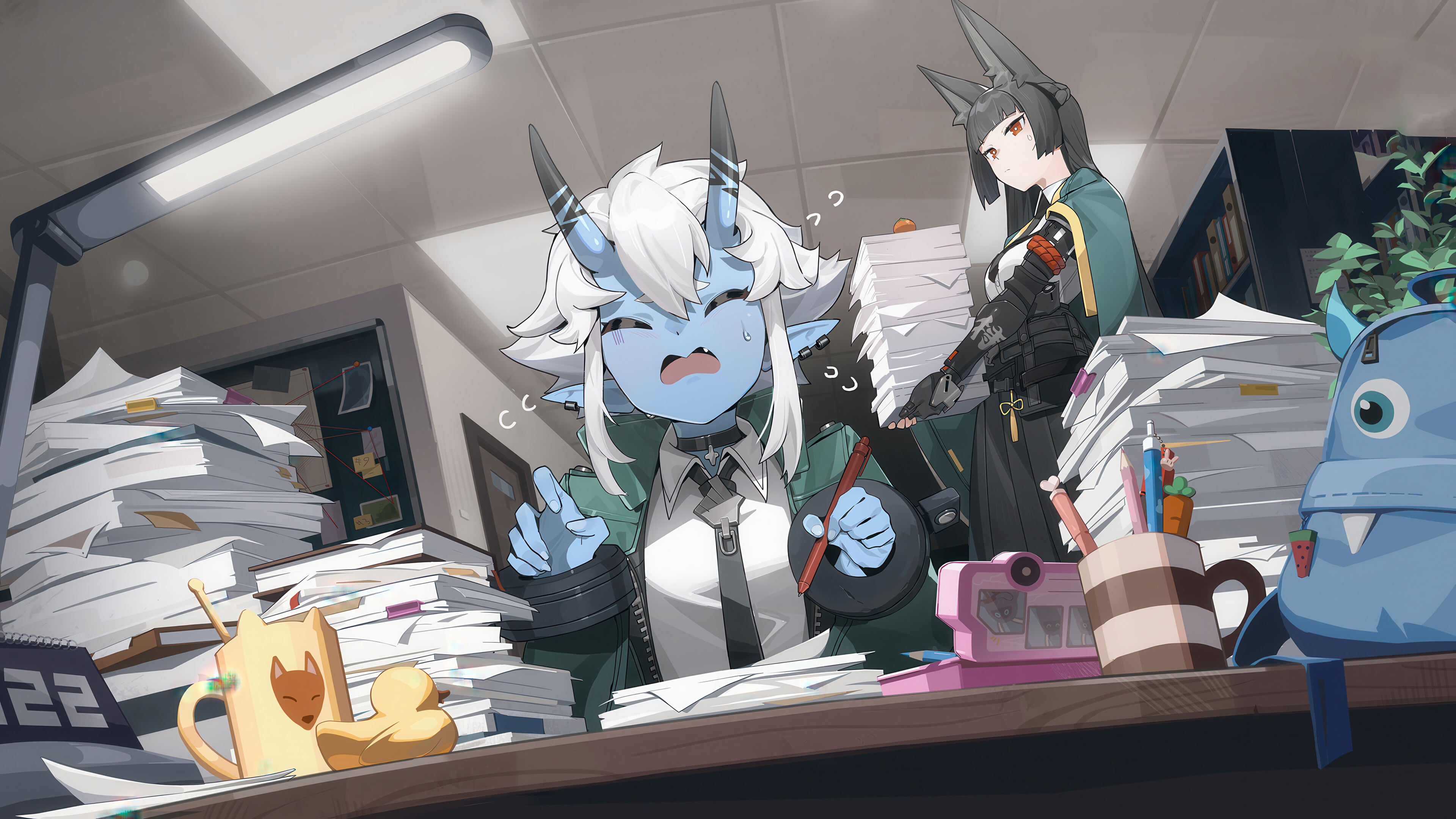 Soukaku and friend in Zenless Zone Zero office HD Wallpaper