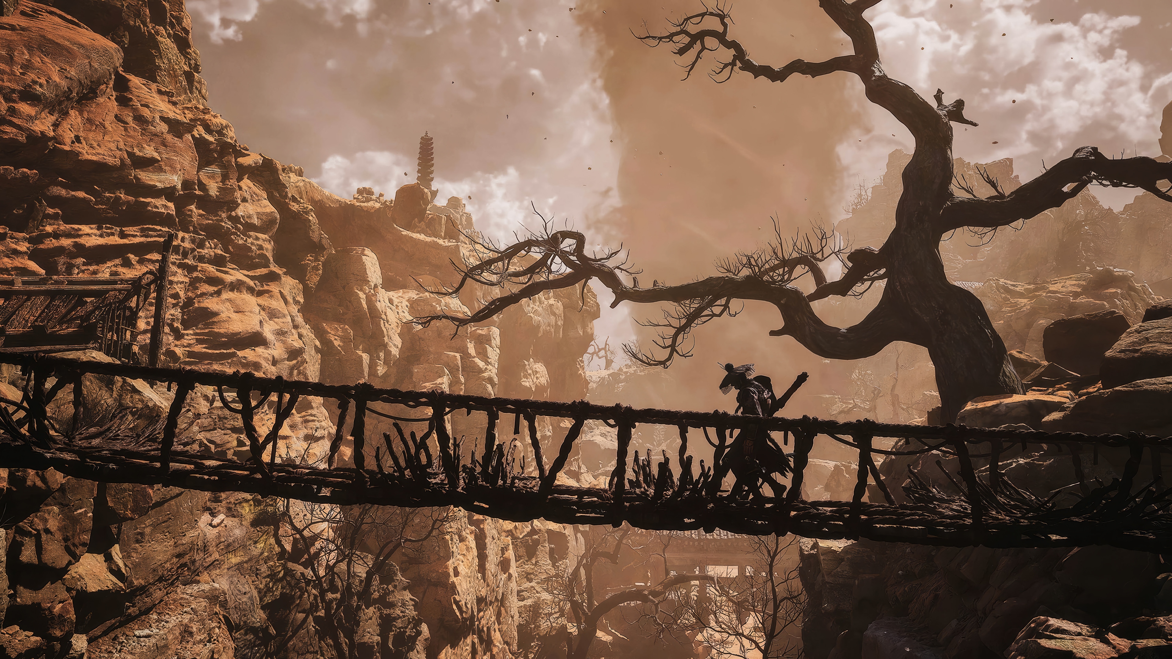 Wukong on a bridge in a rocky landscape 4K HD Wallpaper