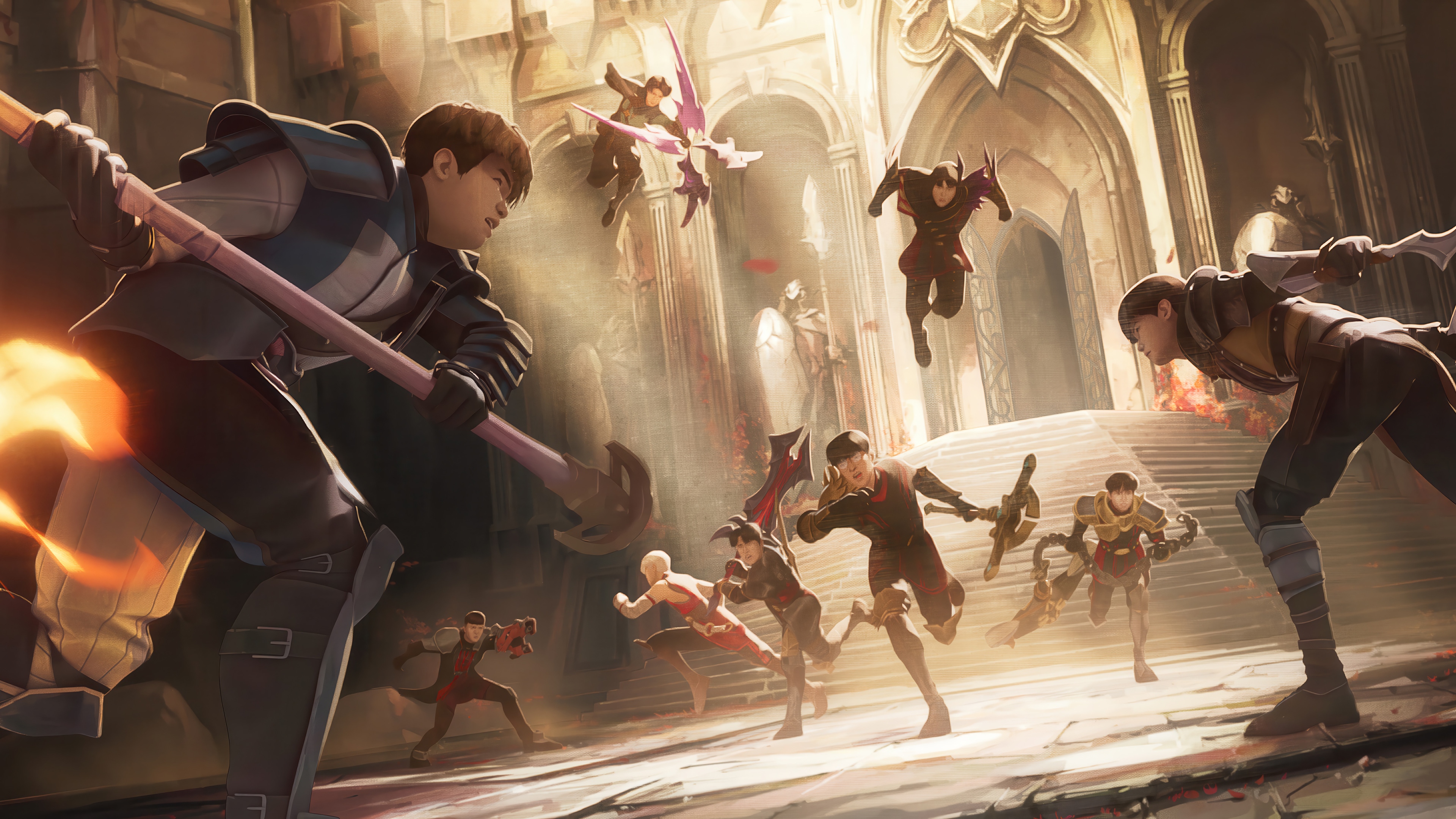League of Legends characters in a battle HD Wallpaper