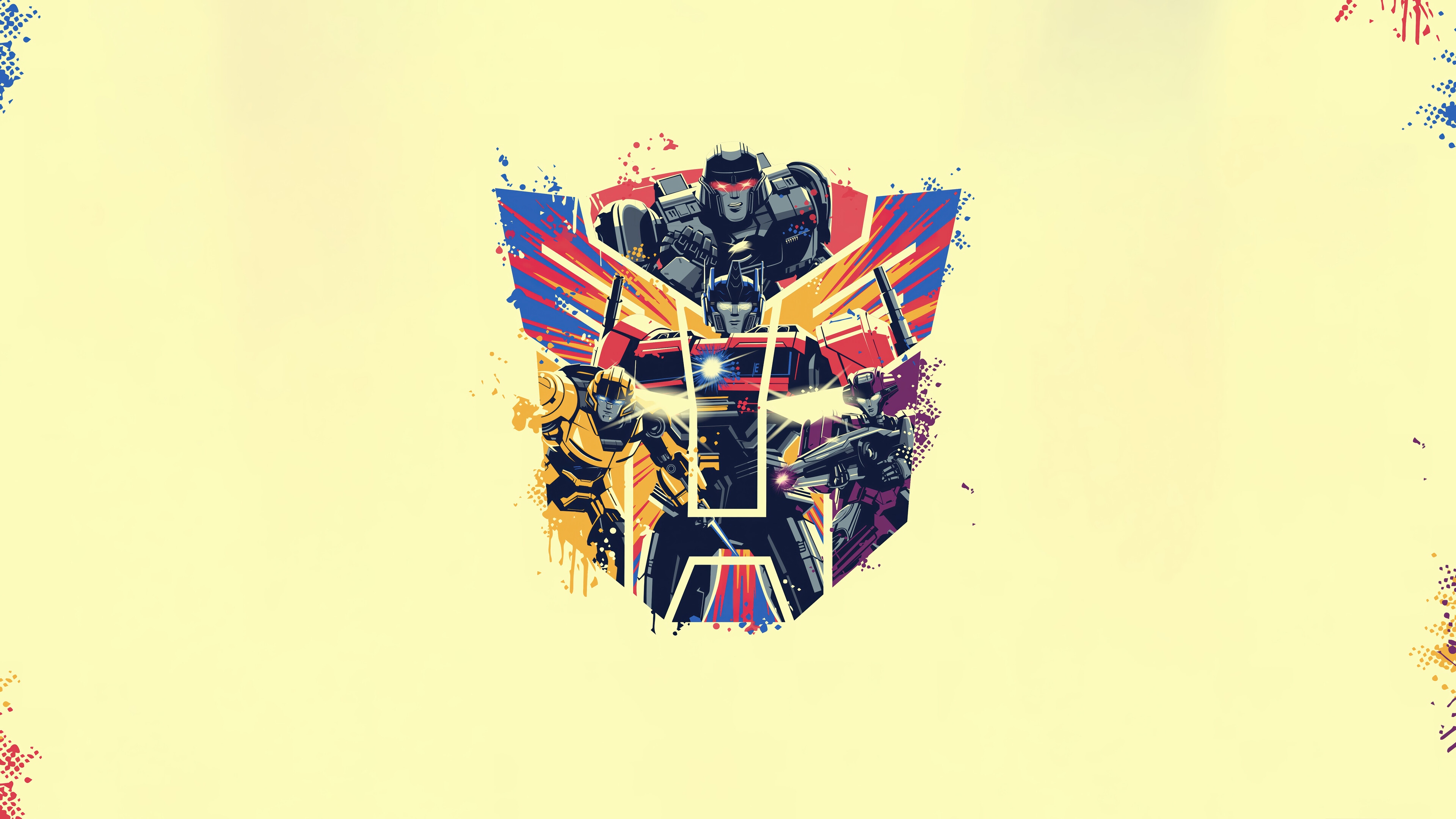 Transformers One Movie Logo with Optimus Prime, Megatron, Bumblebee, and Elita-1 HD Wallpaper