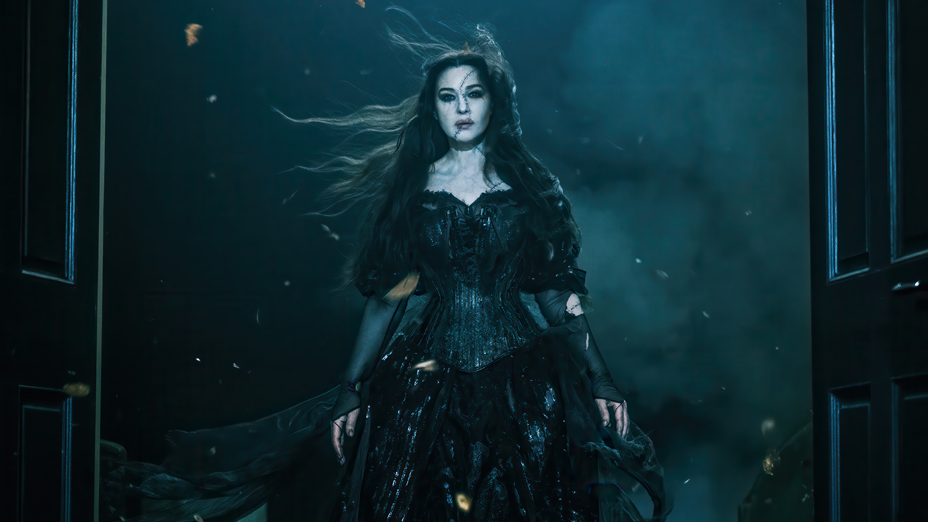 Monica Bellucci in a black dress, 4K HD Wallpaper