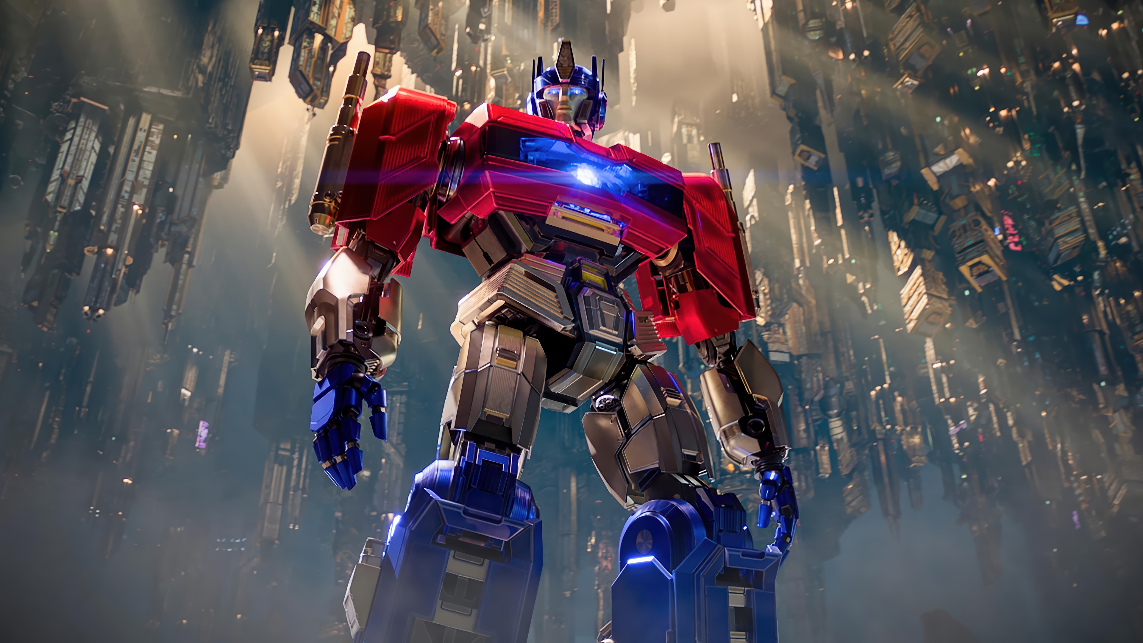 Optimus Prime in a futuristic city HD Wallpaper