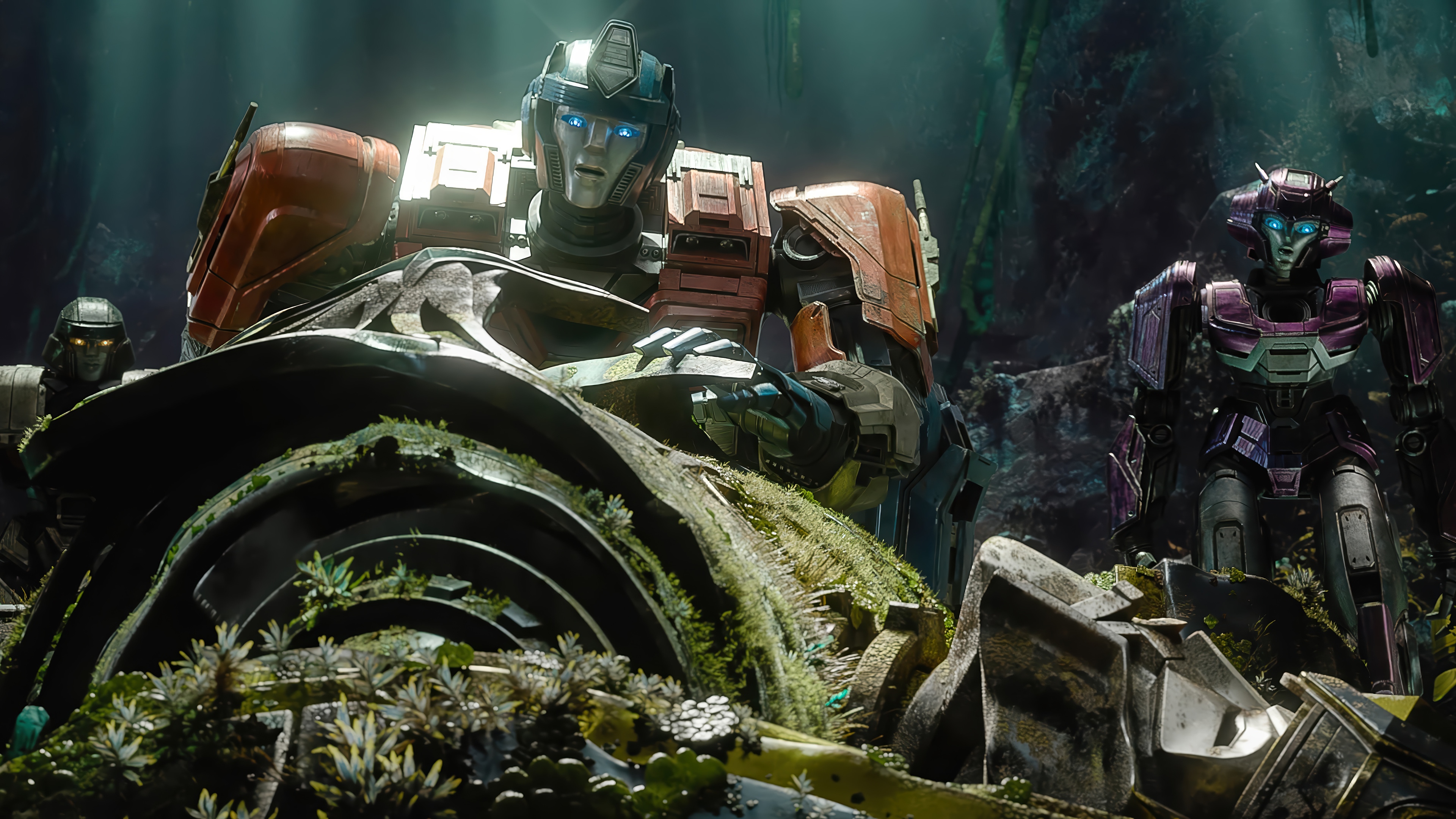 Transformers One: Optimus Prime and allies in a jungle HD Wallpaper