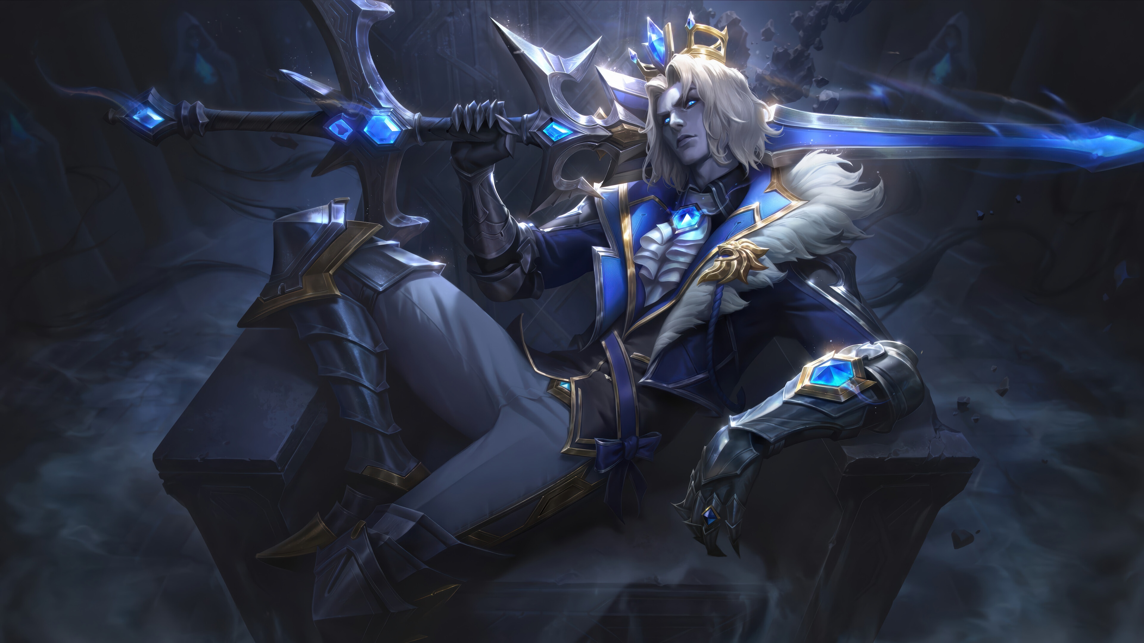 Viego, the Ruined King, sits on a throne holding a sword HD Wallpaper