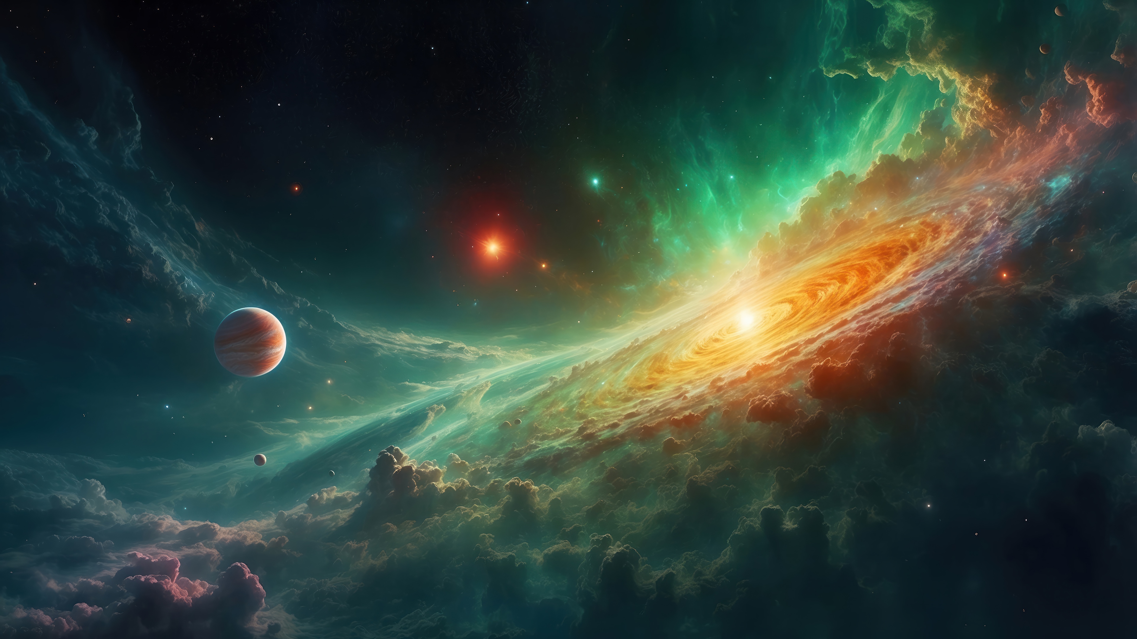Colorful Galaxy with Planets and Nebula 4K HD Wallpaper