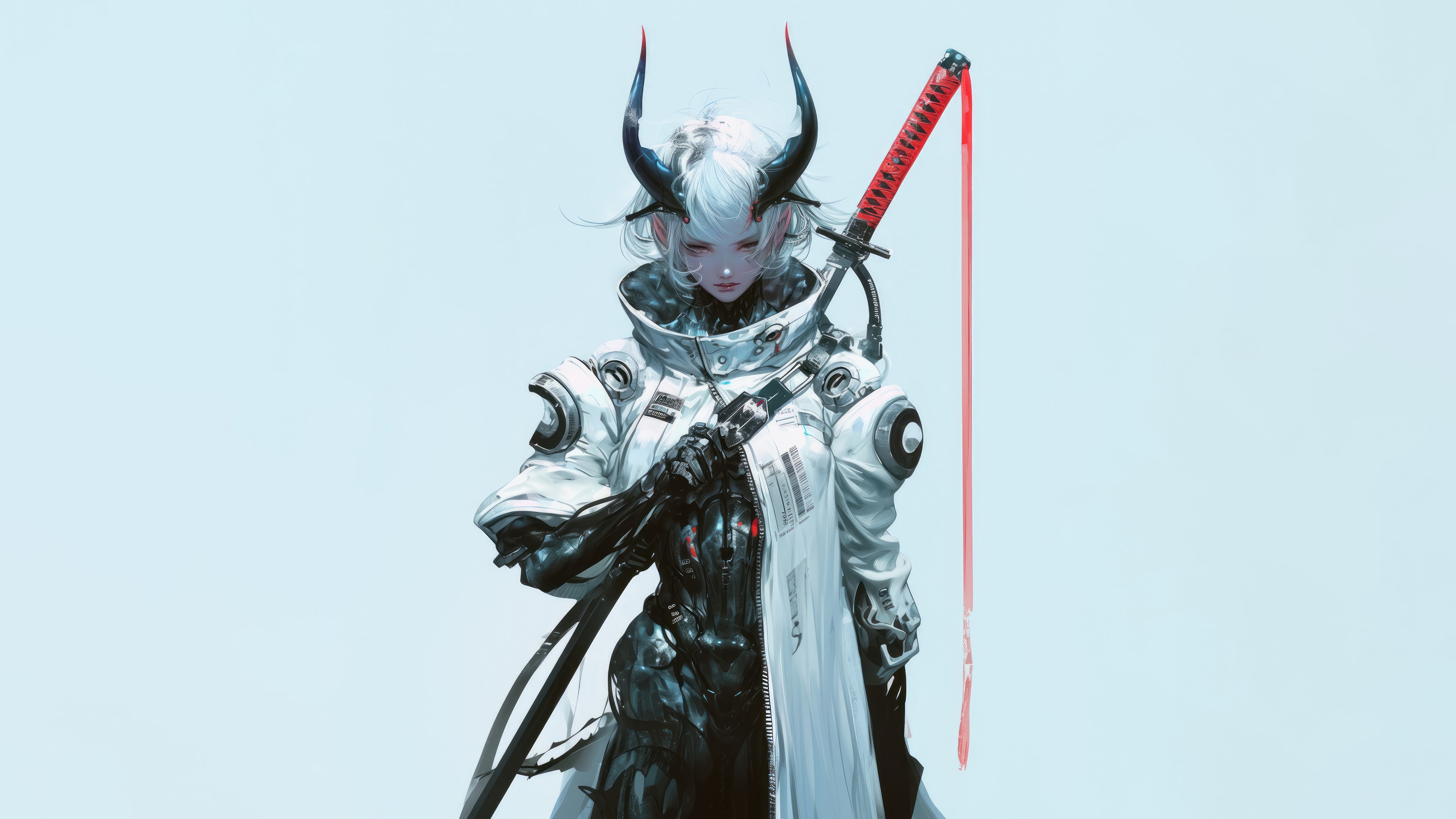 Cyberpunk Demon Warrior with Katana 4K HD Wallpaper