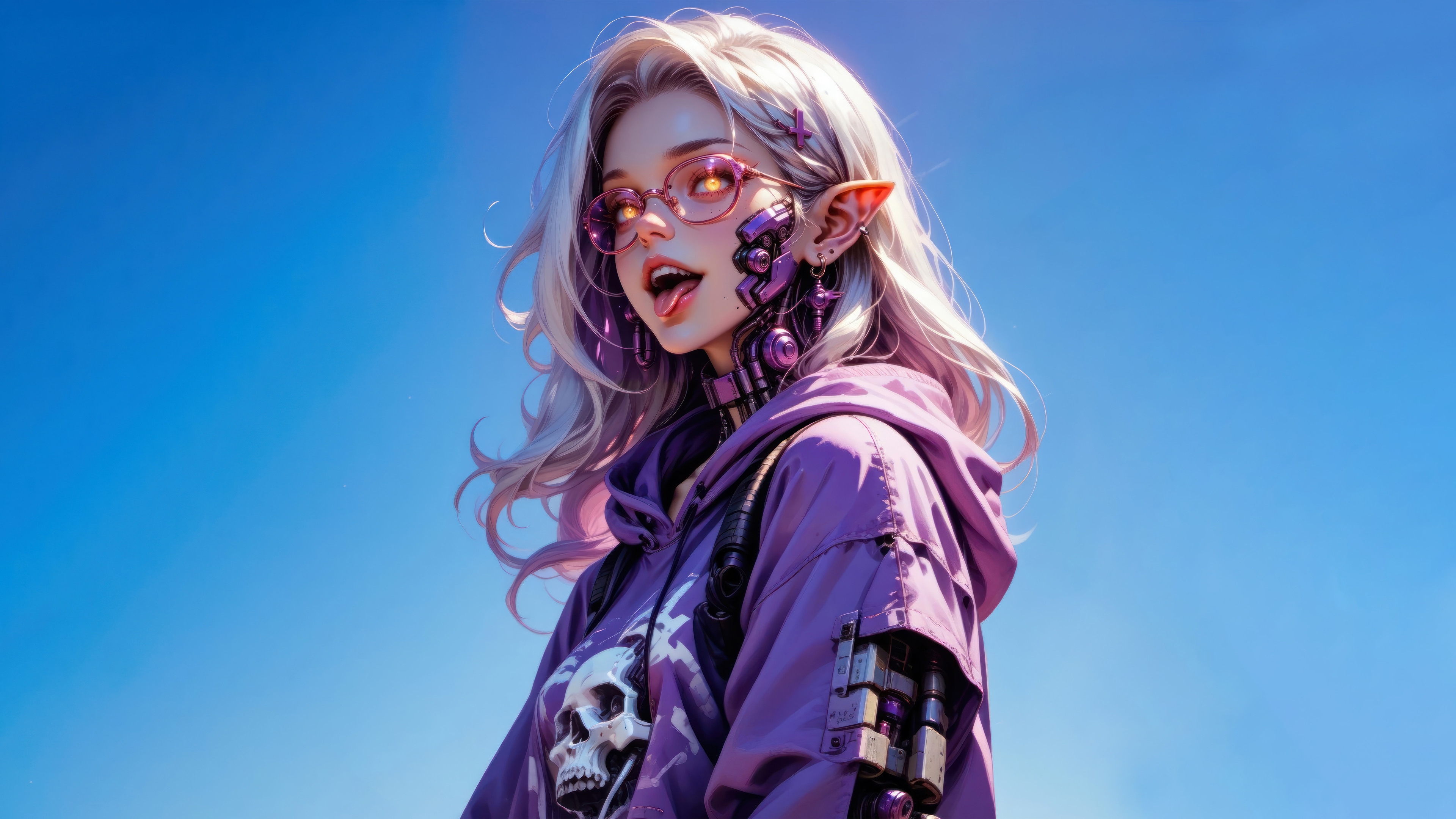 Anime Elf Girl with Cyberpunk Augmentations HD Wallpaper