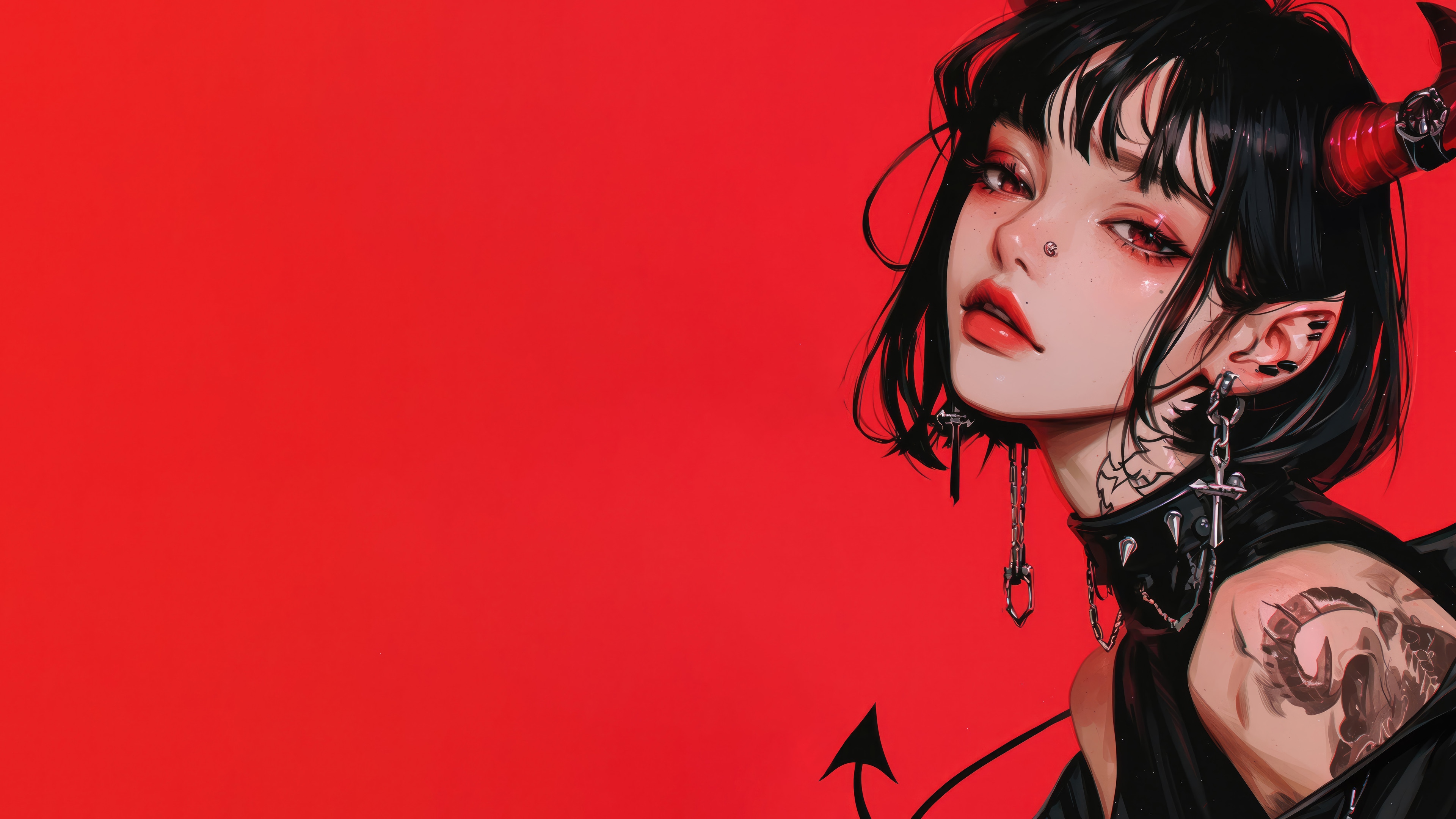 Anime Demon Girl with Red Eyes 4K HD Wallpaper