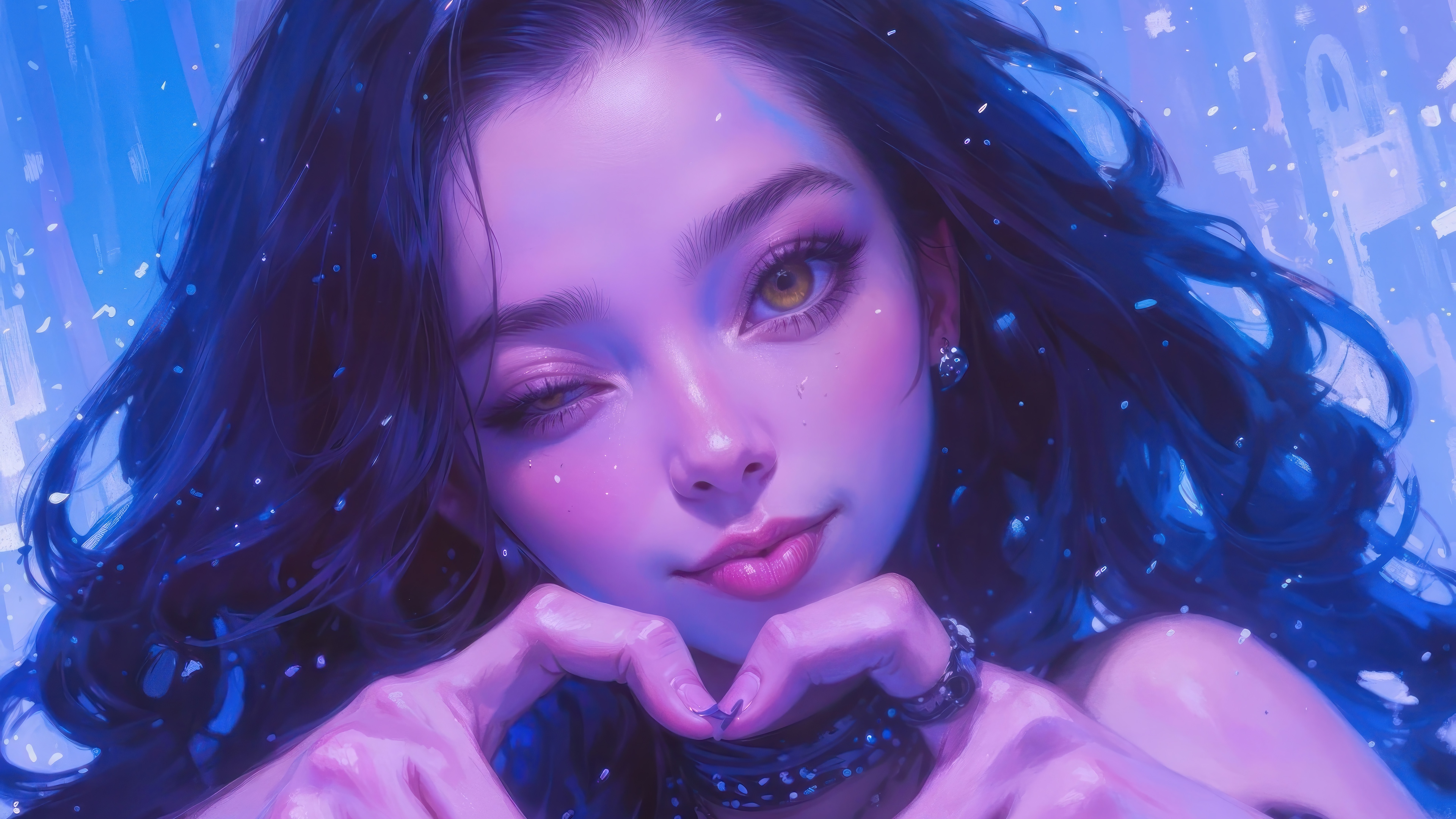 Anime Girl Winking and Making Heart Shape 4K HD Wallpaper
