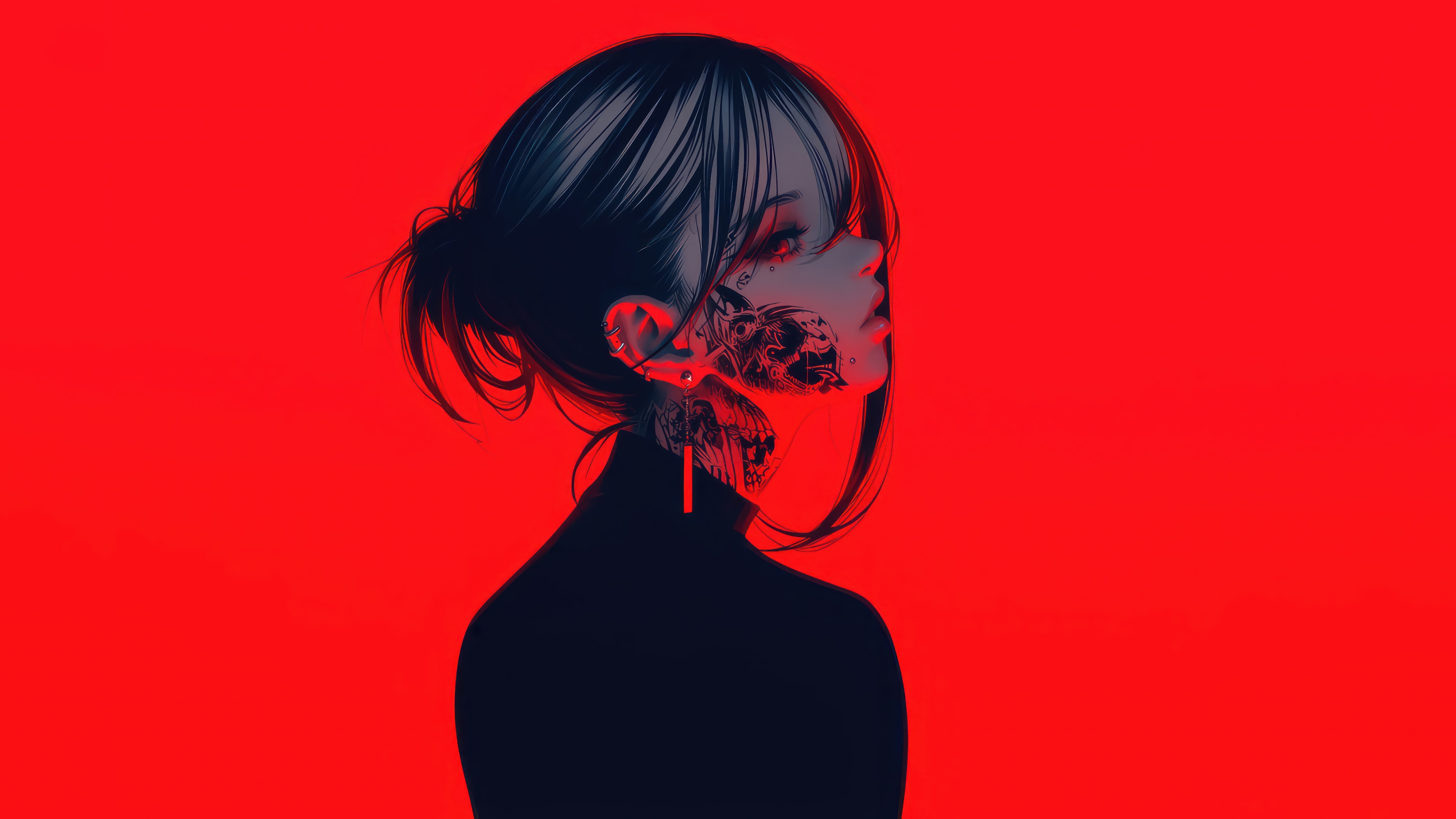 Anime Girl with Tattoos 4K HD Wallpaper