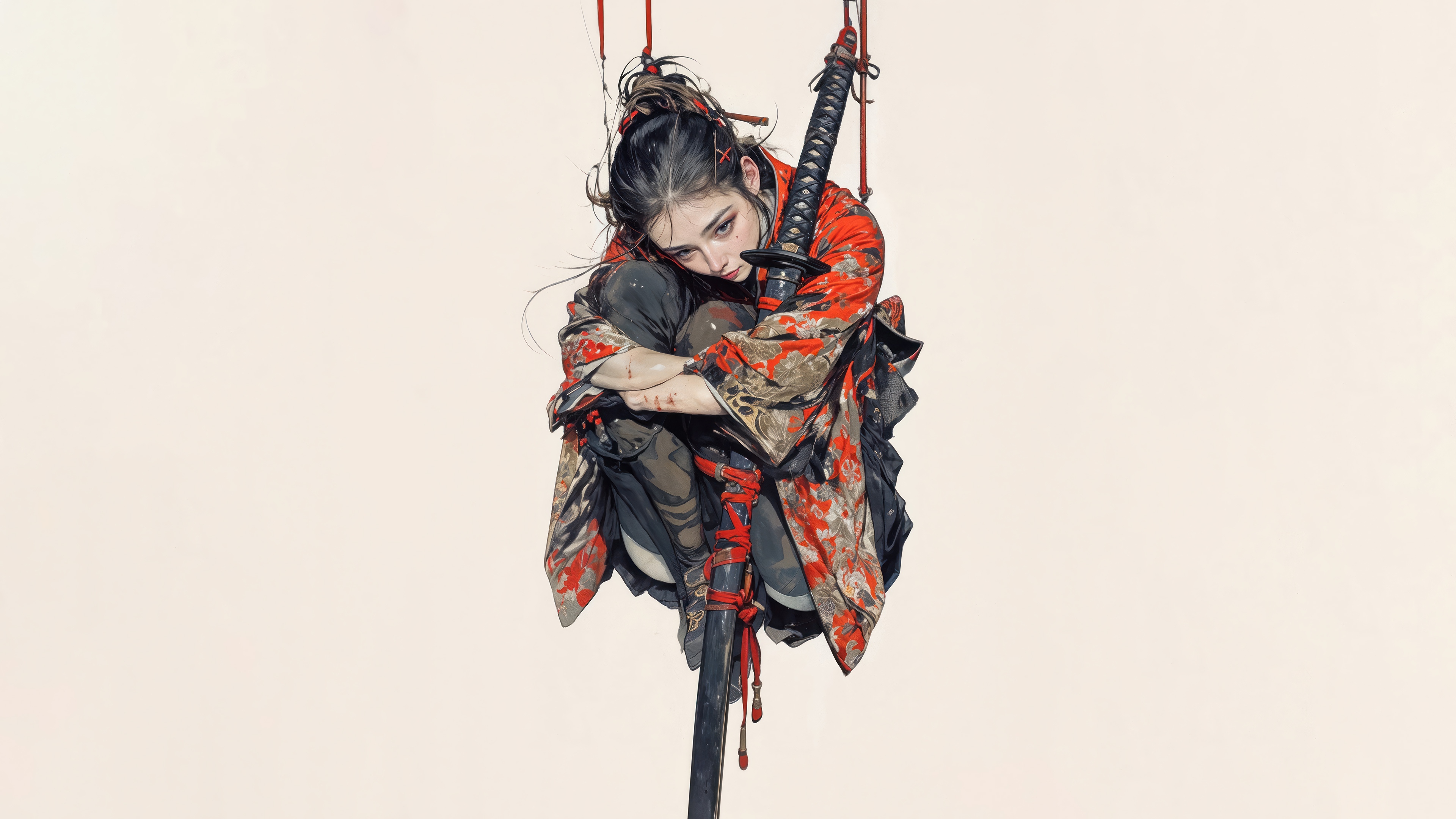Anime Girl in Kimono with Katana 4K HD Wallpaper
