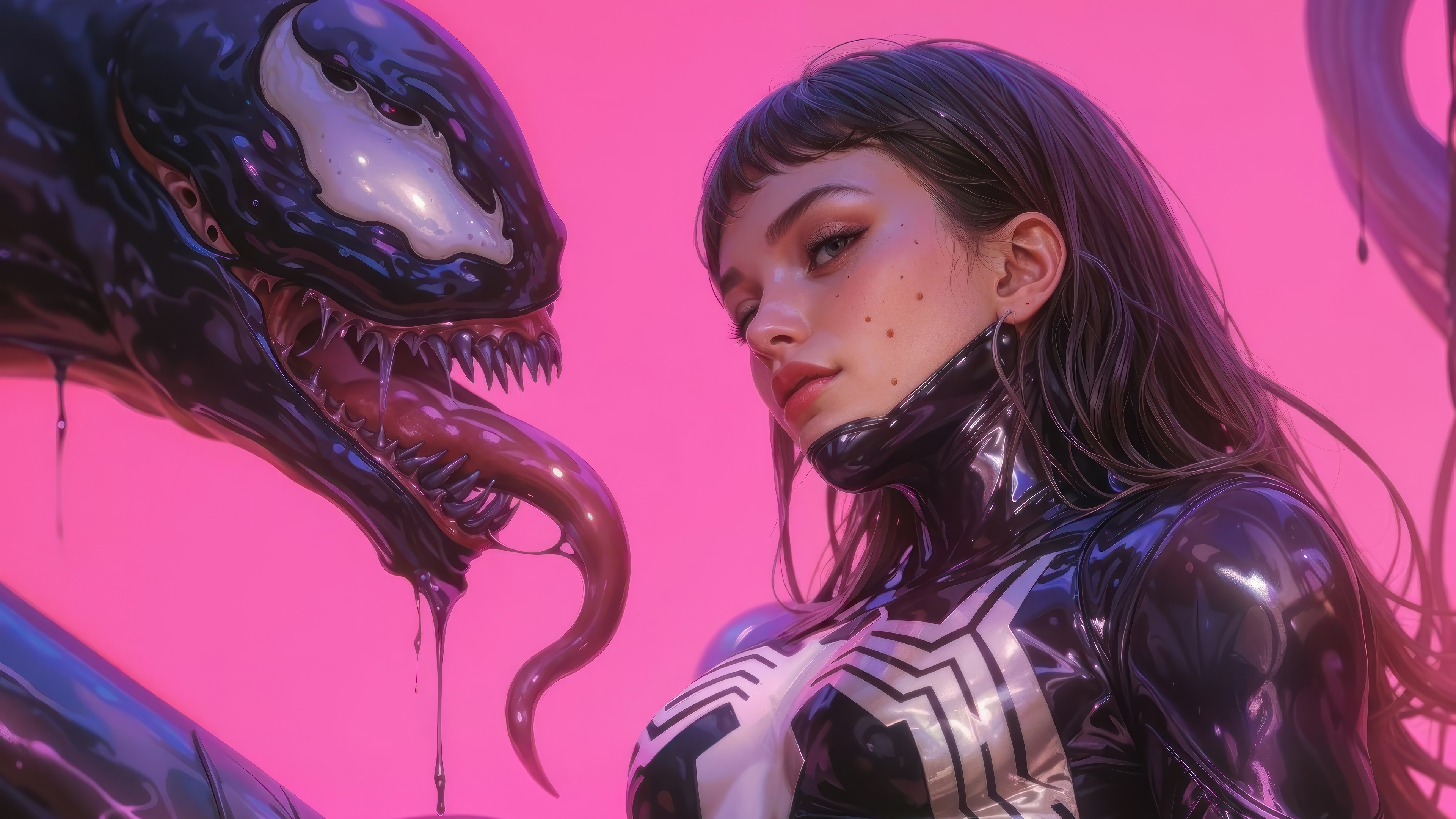Venom Symbiote with Anime Girl 4K HD Wallpaper
