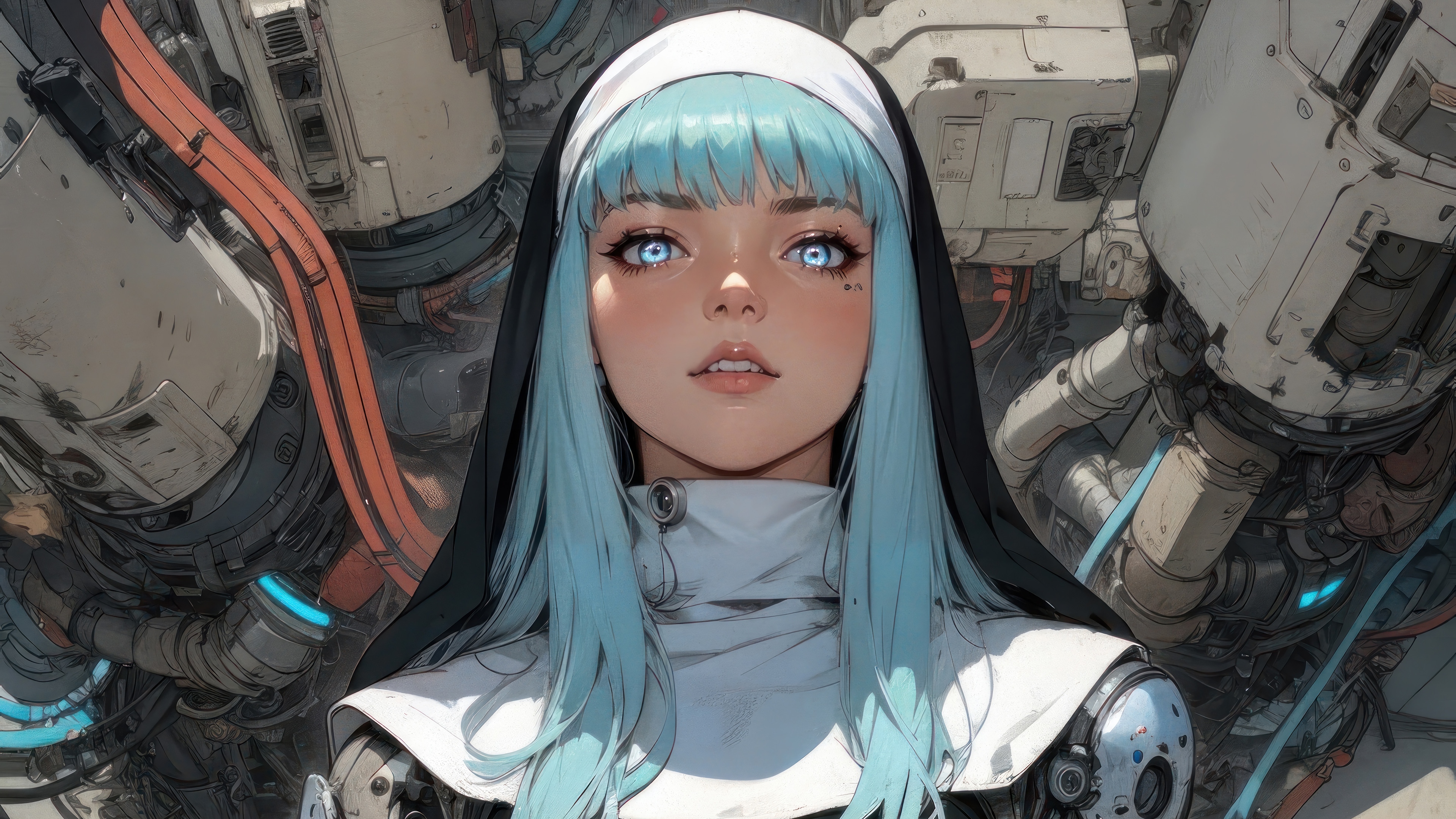 Cyberpunk Sci-Fi Anime Nun 4K HD Wallpaper