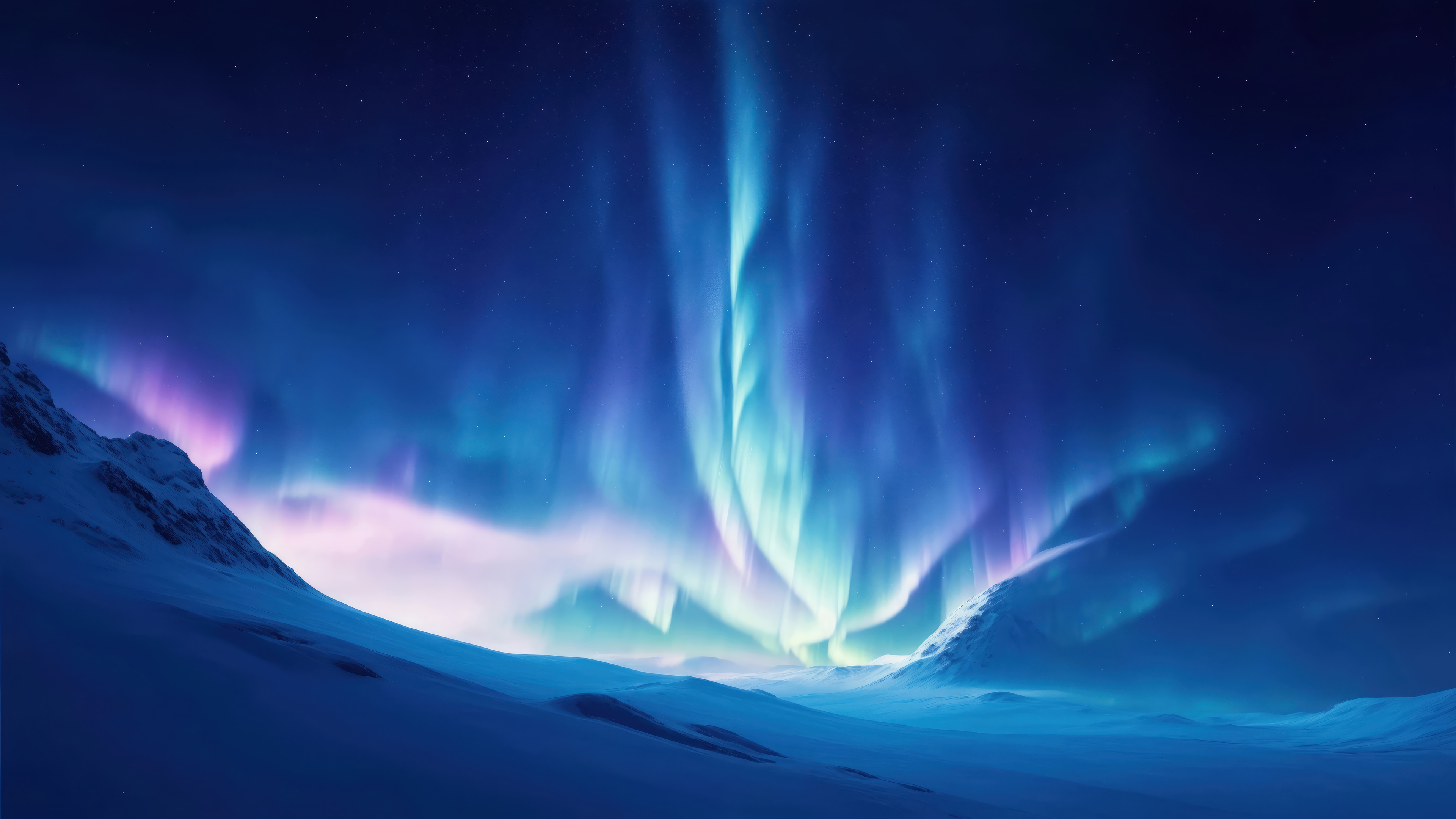 Aurora Borealis over Snowy Mountains 4K HD Wallpaper