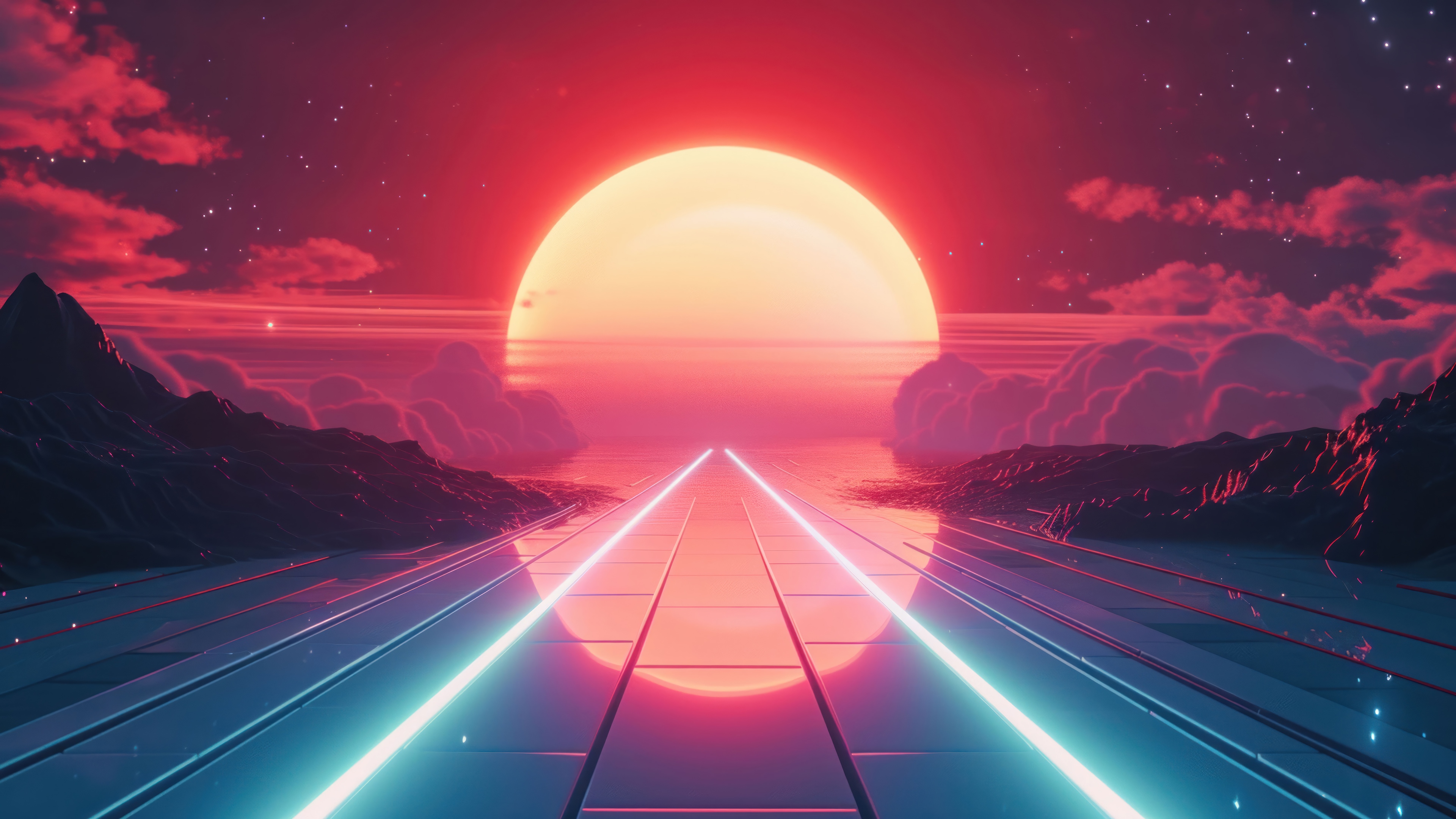 Neon Lights Sunset Street 4K HD Wallpaper