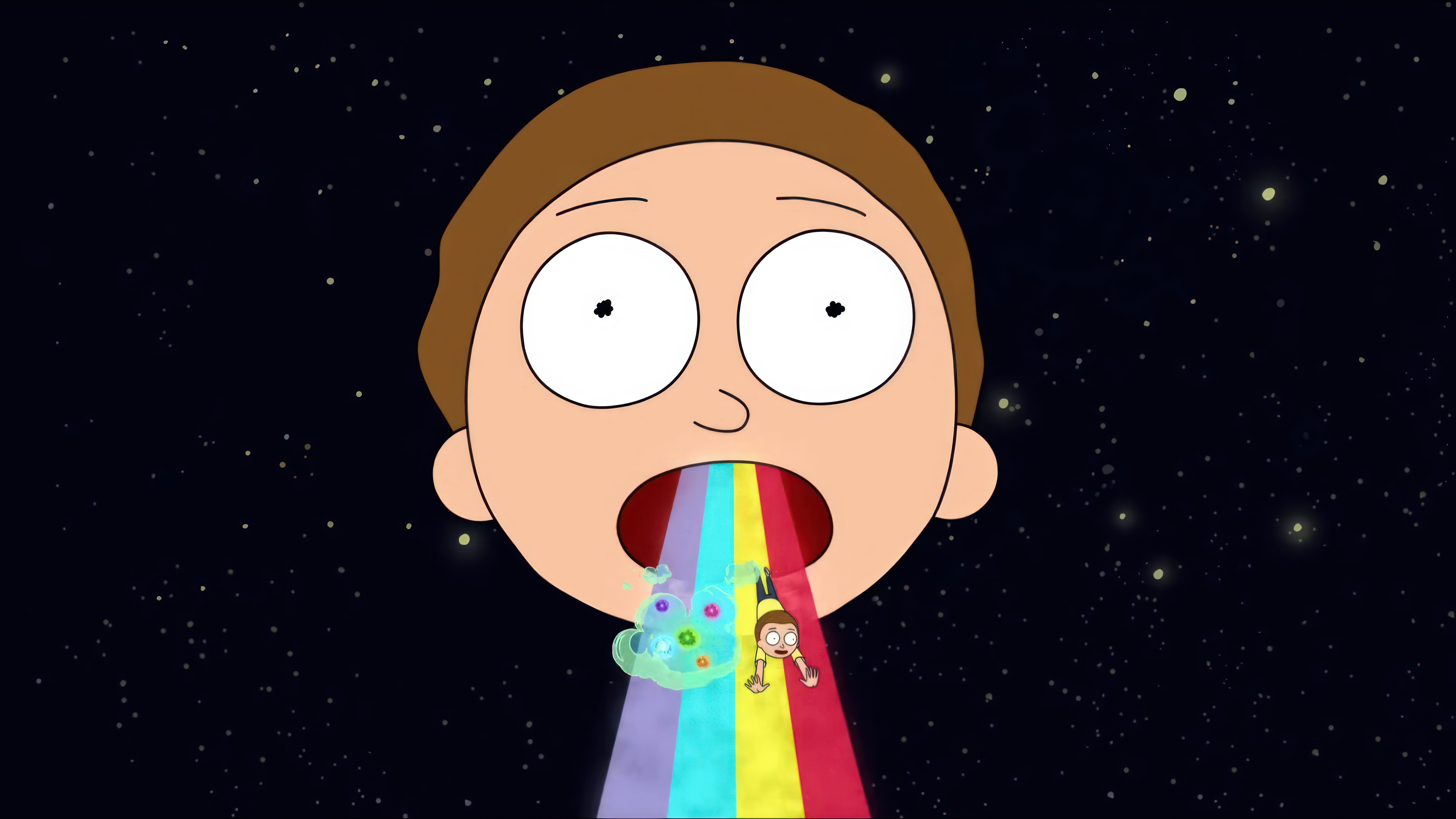 Morty Smith Vomiting Rainbows in Space HD Wallpaper