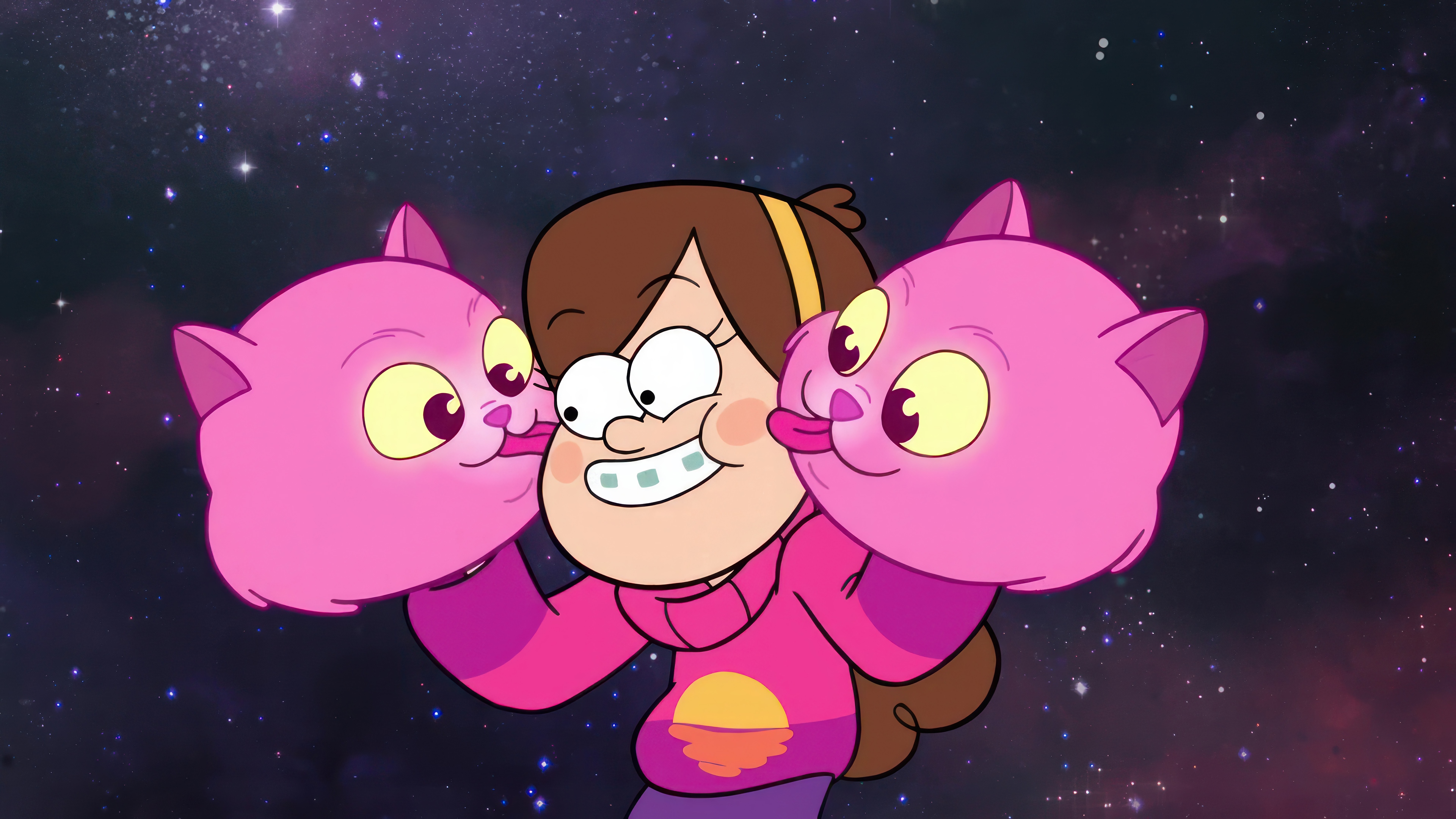Mabel Pines with pink cat puppets in Gravity Falls 4K HD Wallpaper