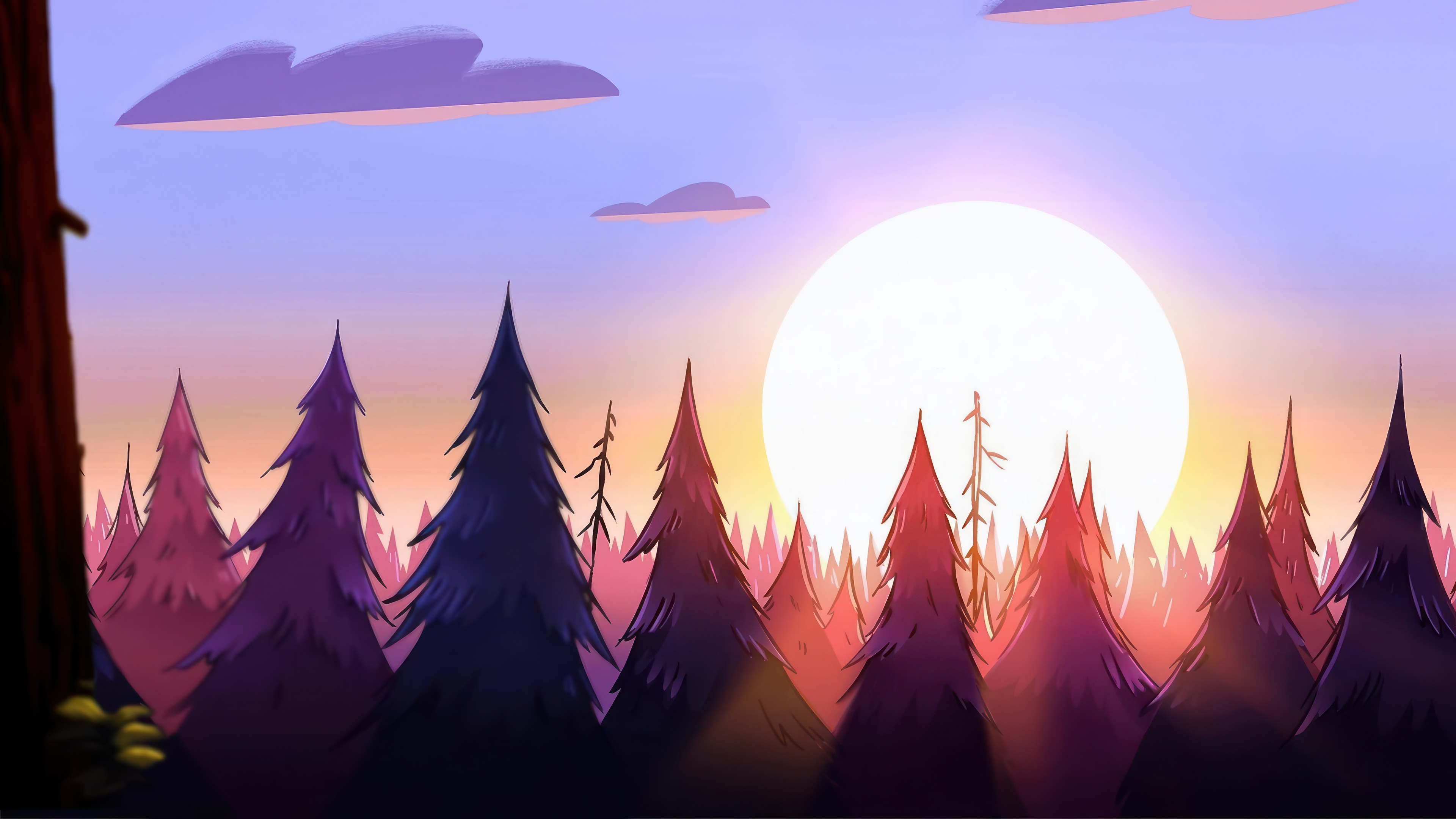 Gravity Falls Forest Sunset 4K HD Wallpaper